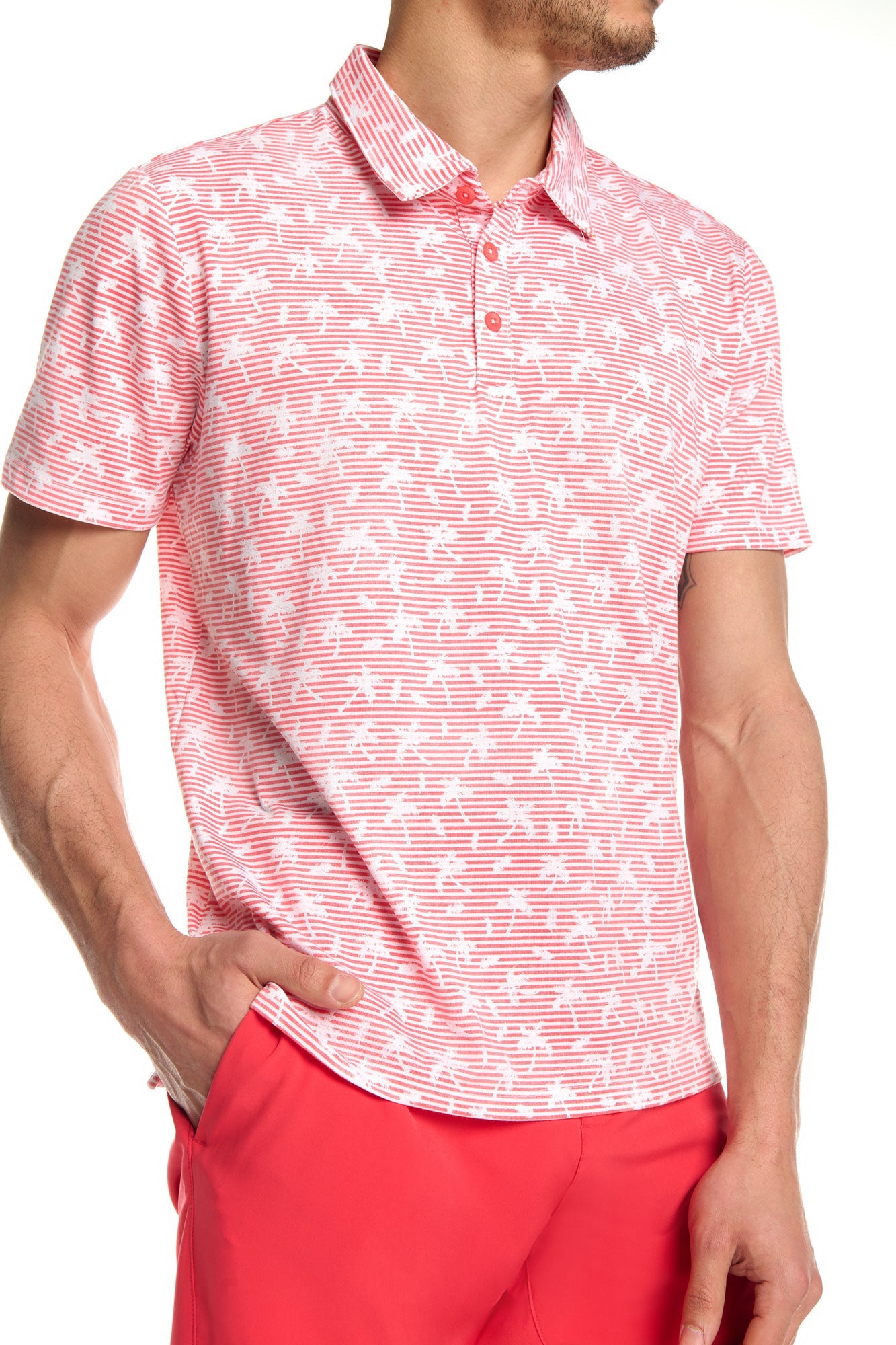 Printed Golf Polo with Self Collar and 3 Front Buttons