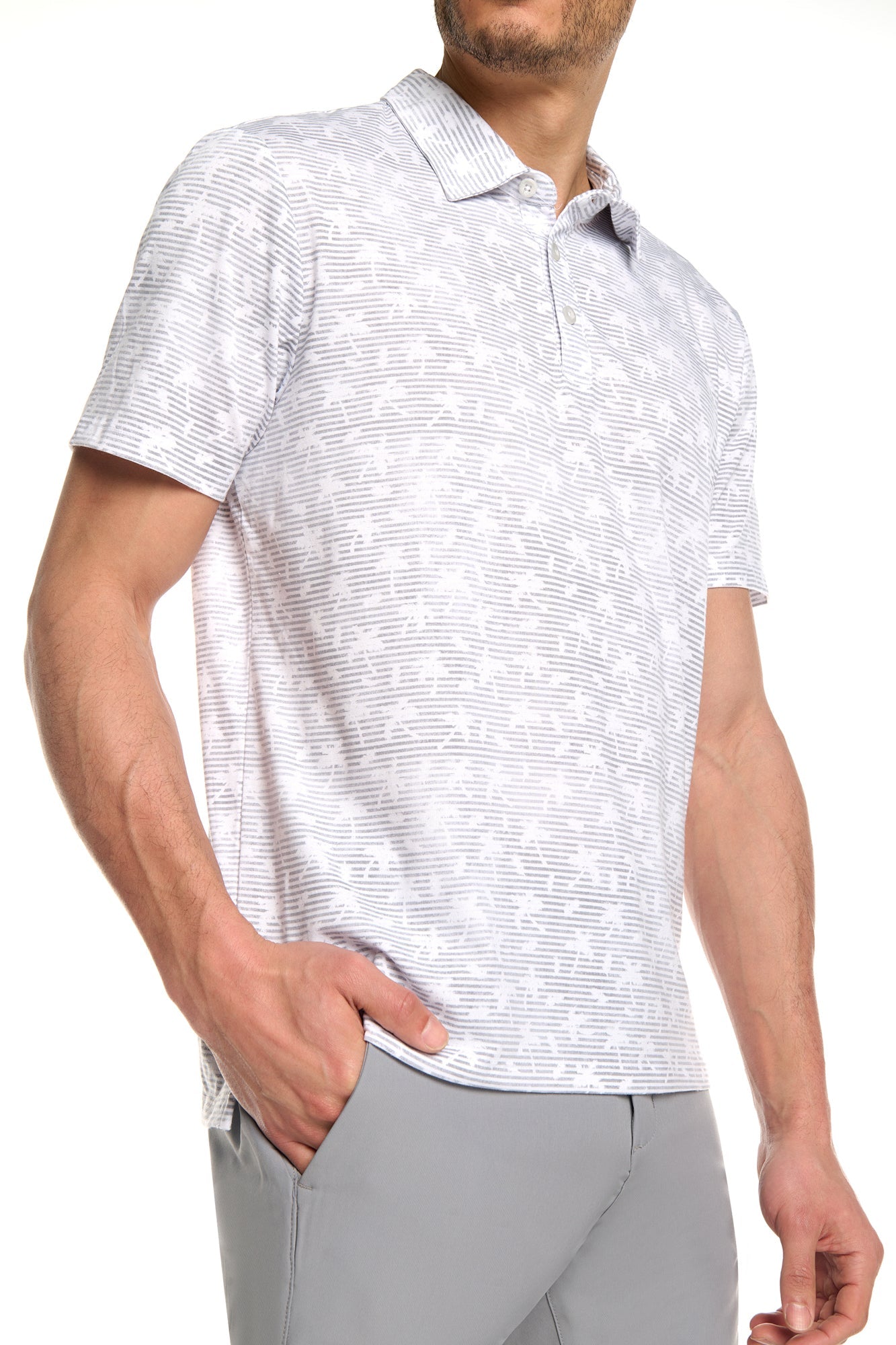 Printed Golf Polo with Self Collar and 3 Front Buttons