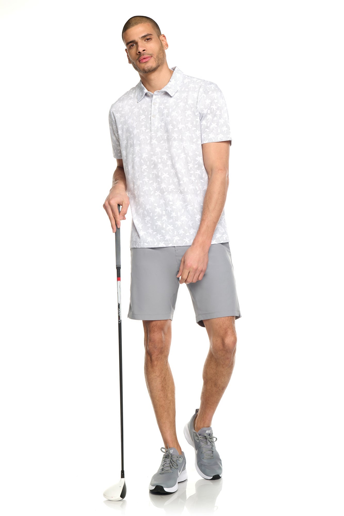 Printed Golf Polo with Self Collar and 3 Front Buttons