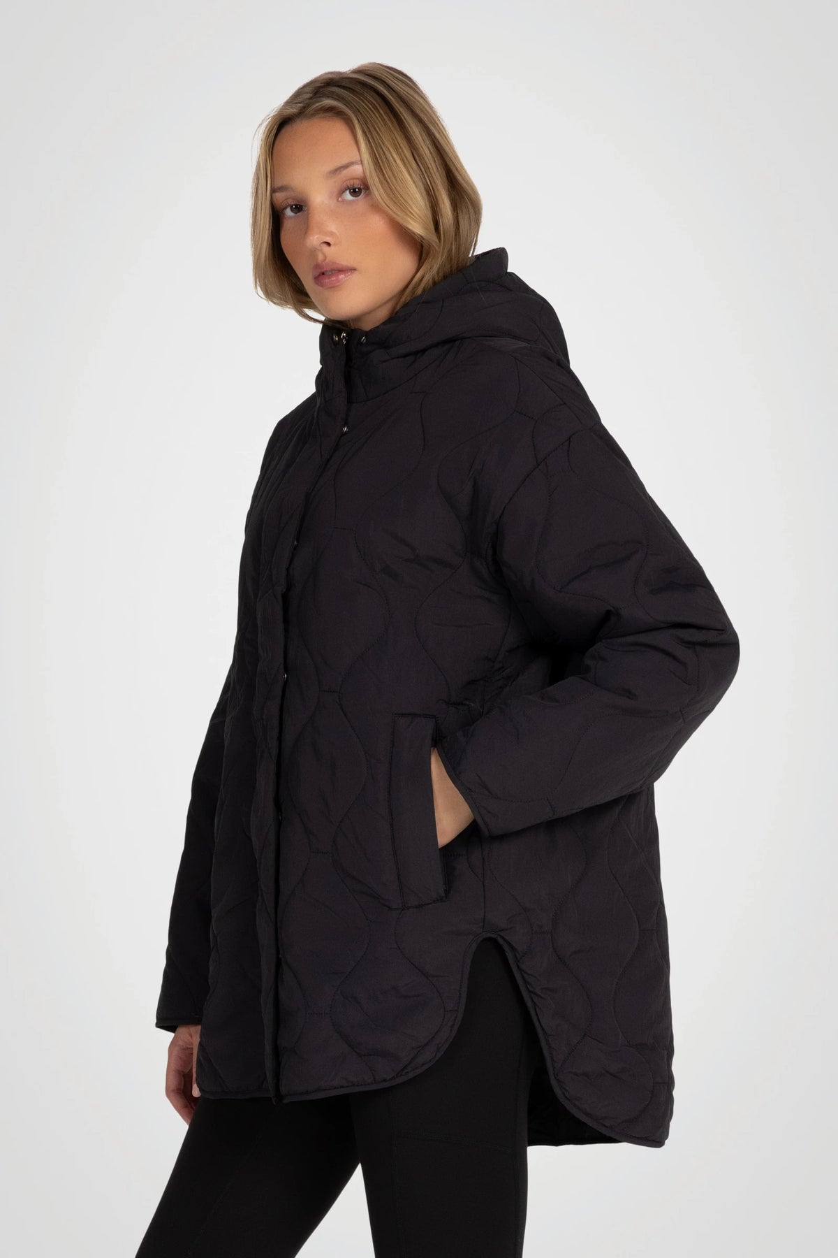 Avelune Hi-Low Quilted Hooded Jacket