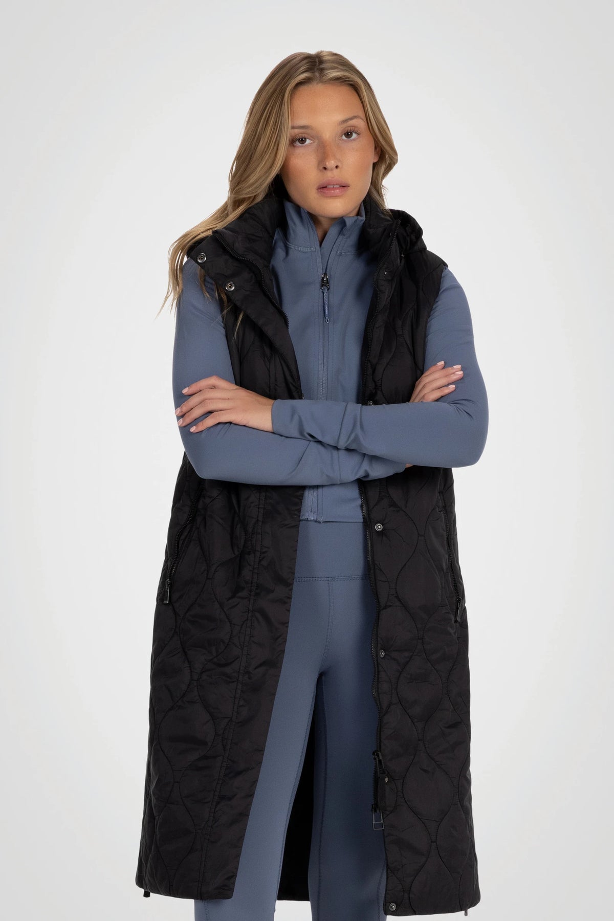 Vallune Long Quilted Hooded Vest