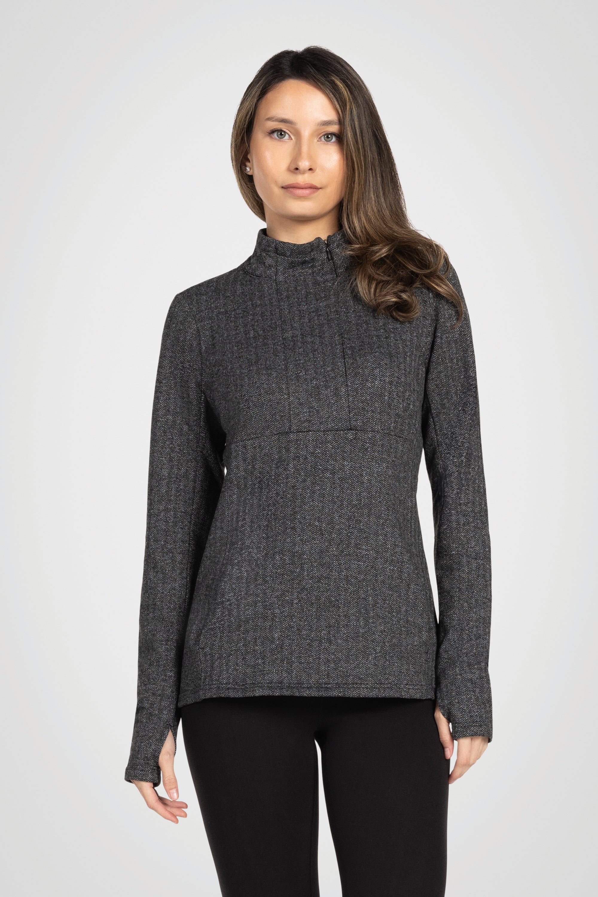 Mock Neck Half-Zip Long Sleeve Top