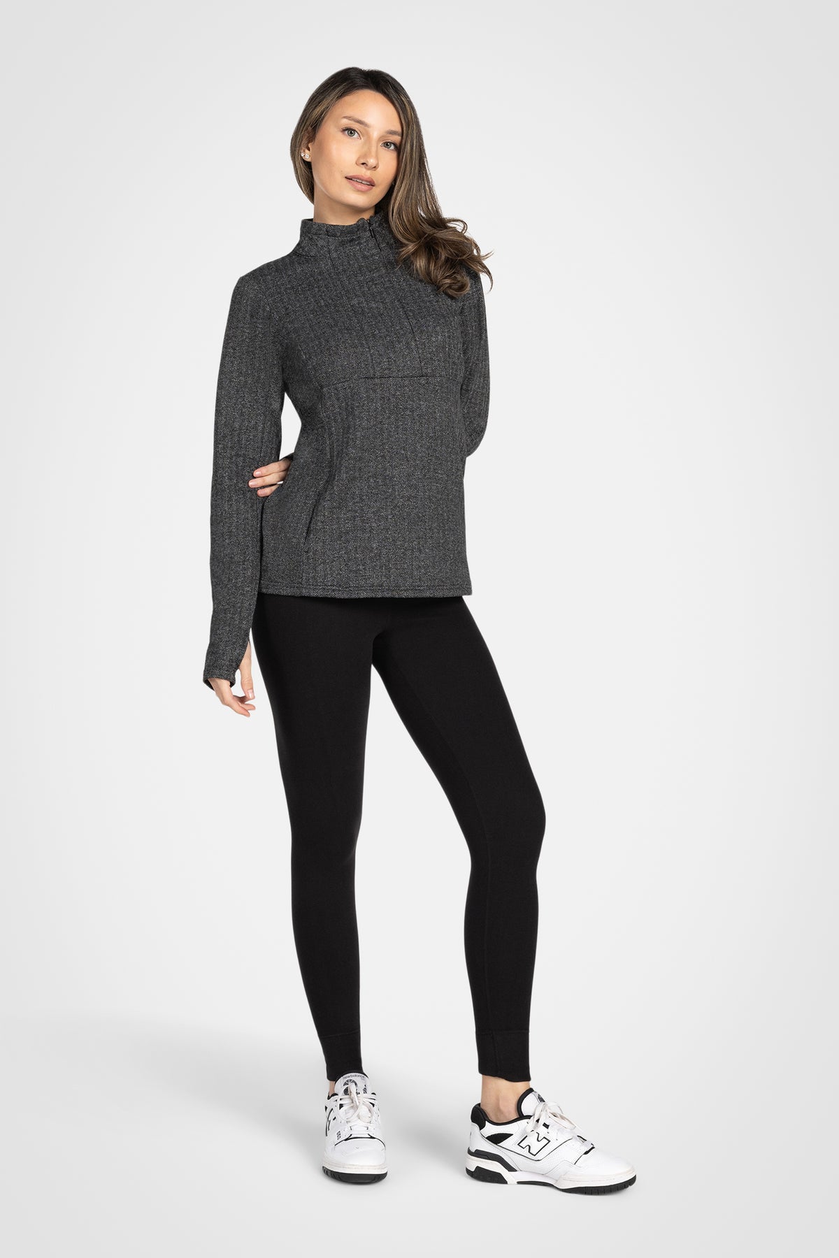 Mock Neck Half-Zip Long Sleeve Top