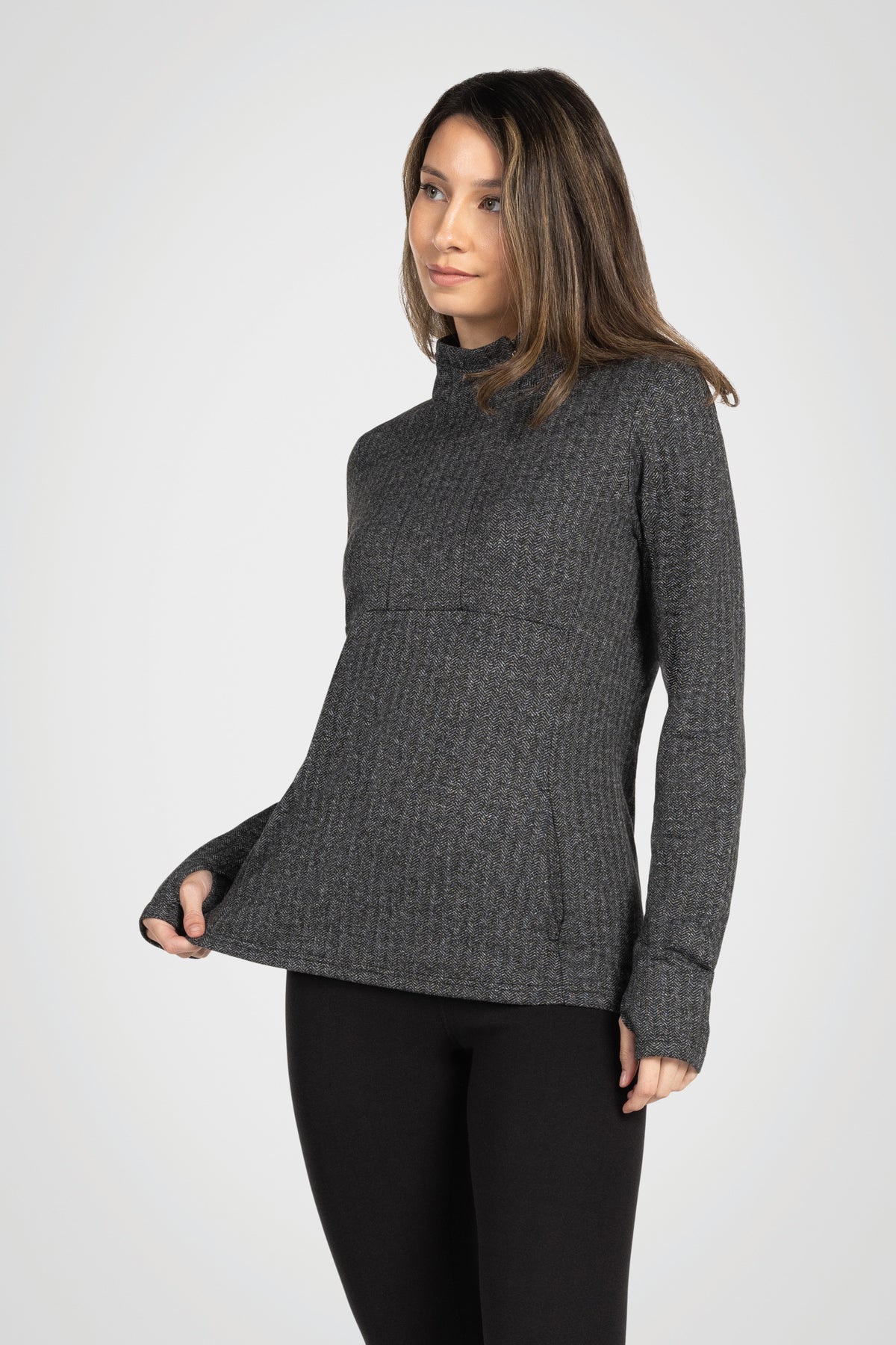 Mock Neck Half-Zip Long Sleeve Top