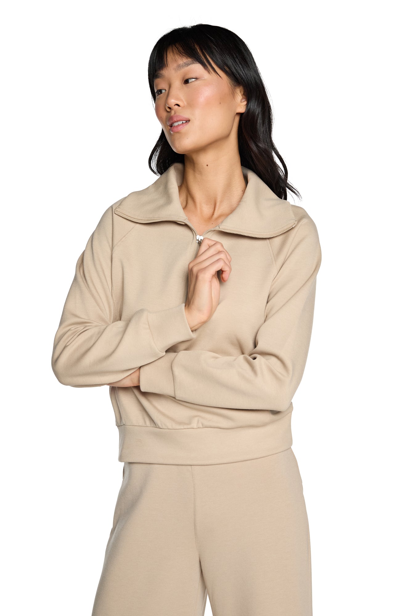 Sweat-shirt à col cheminée et demi-zip Kaia