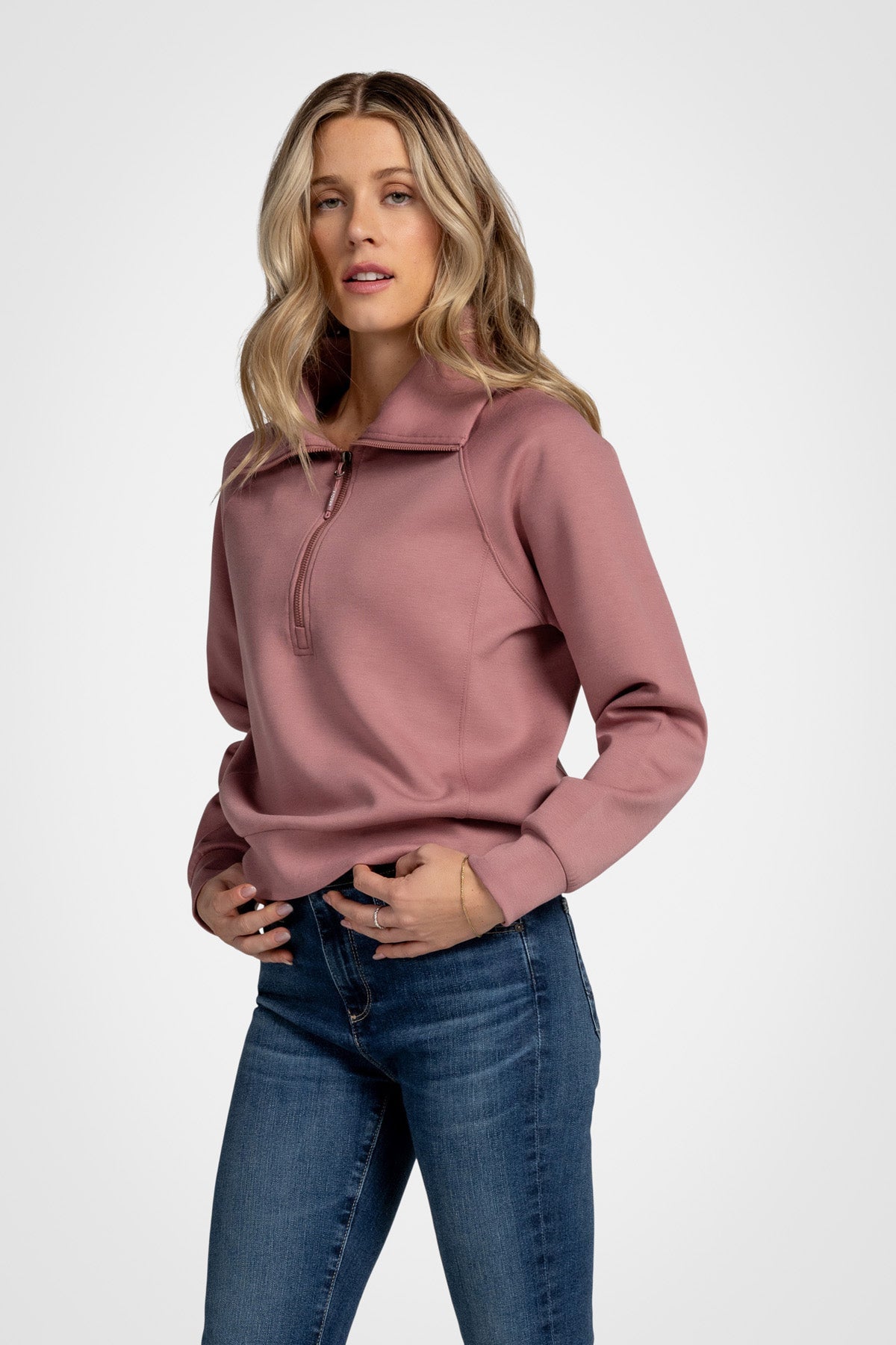 Sweat-shirt à col cheminée et demi-zip Kaia