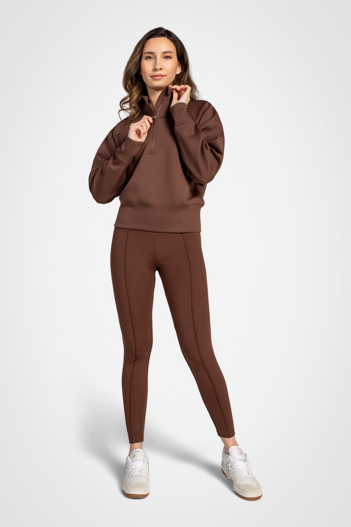 Stretch Knit Mock Neck Half-Zip Long Sleeve Top