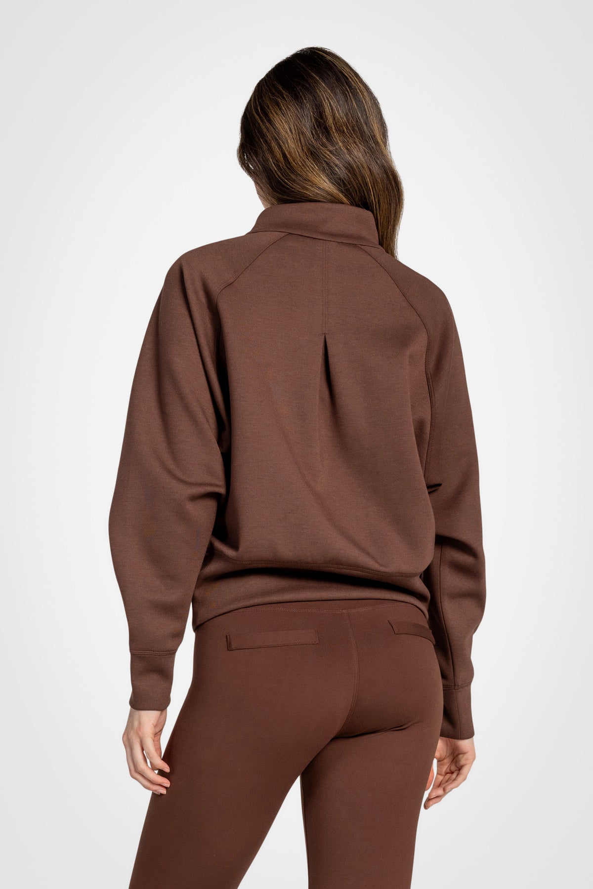 Stretch Knit Mock Neck Half-Zip Long Sleeve Top
