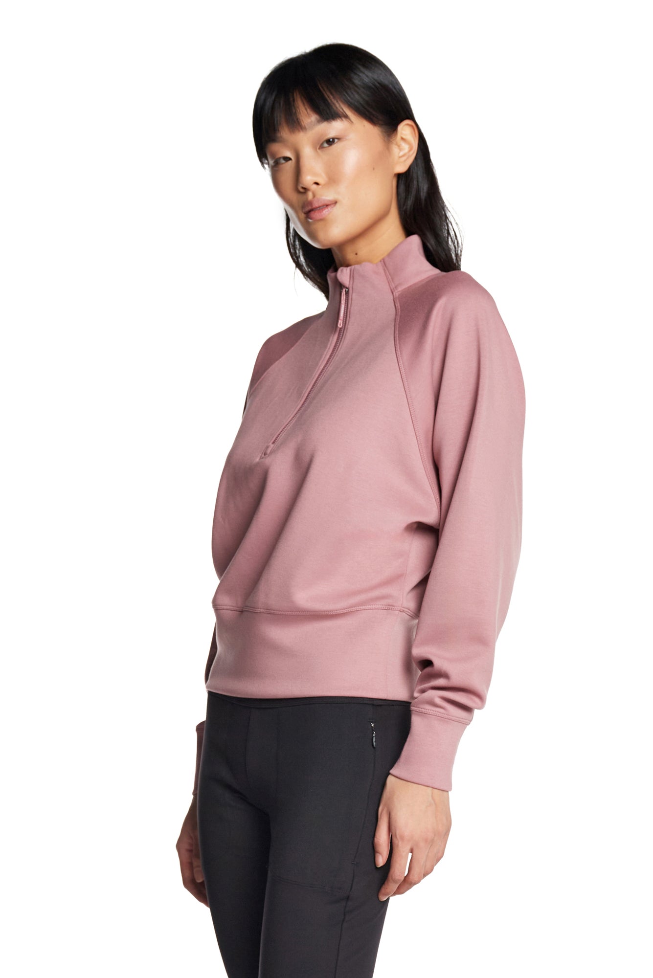 Stretch Knit Mock Neck Half-Zip Long Sleeve Top