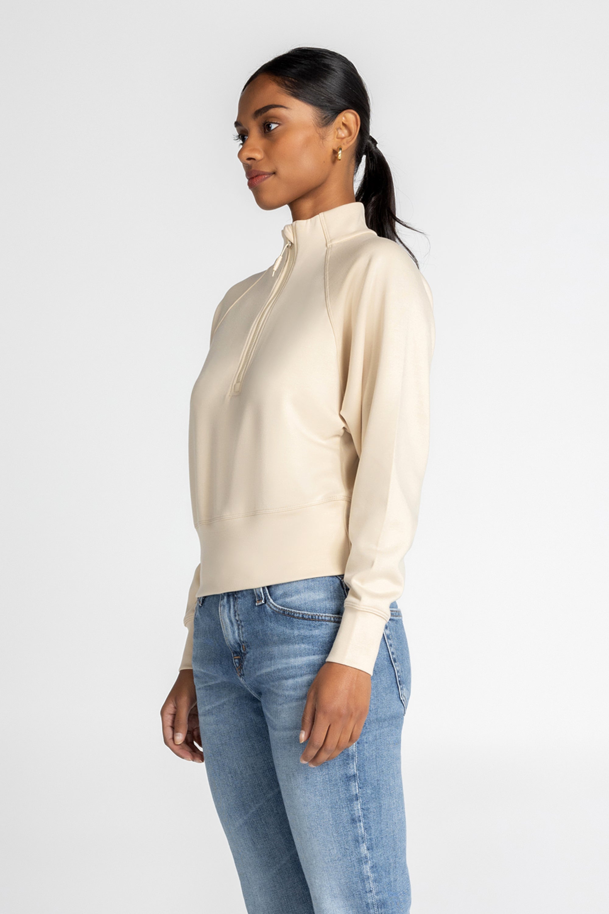 Lorelai Sweat-shirt à col montant et demi-zip