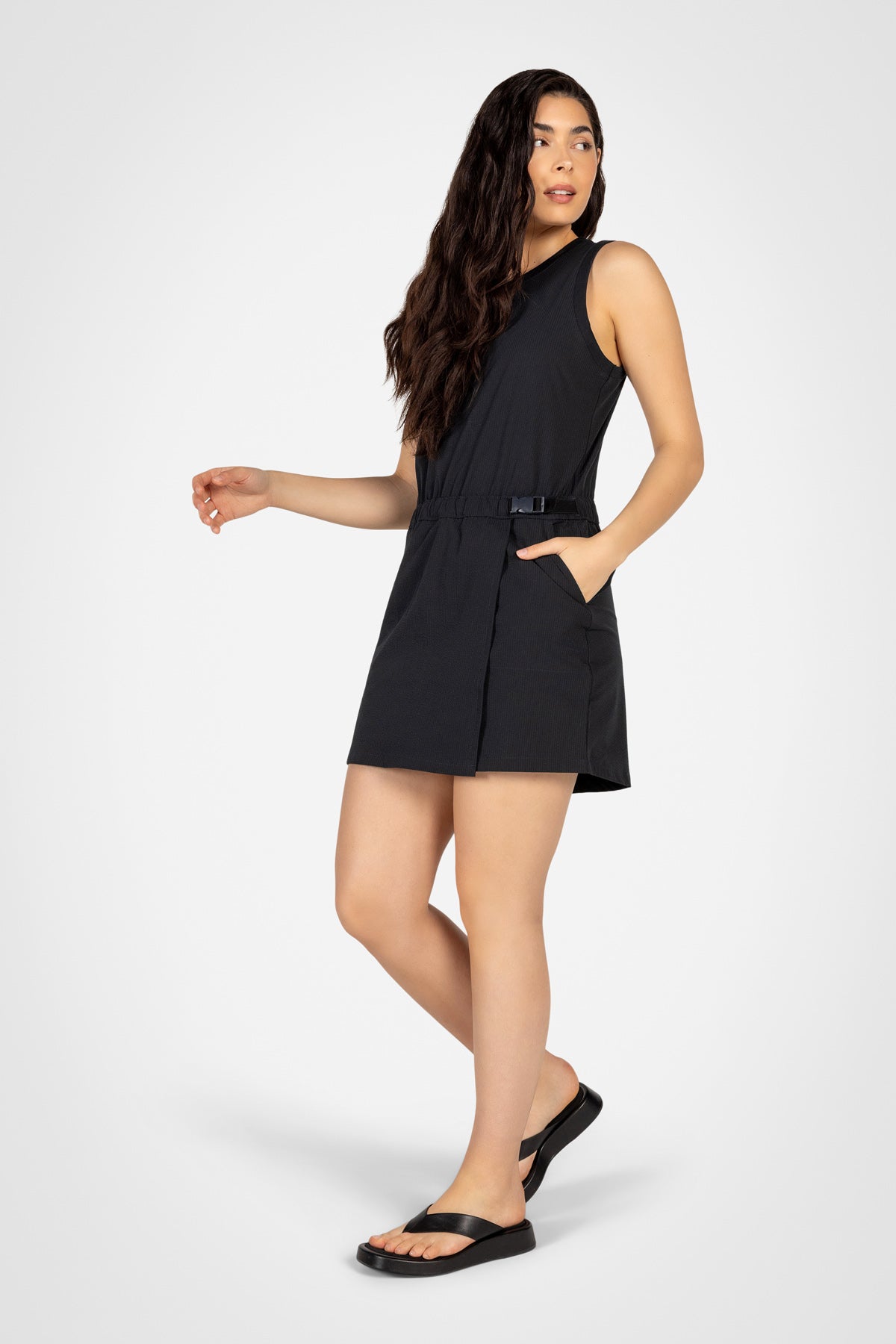 Seersucker Belted Racer Dress