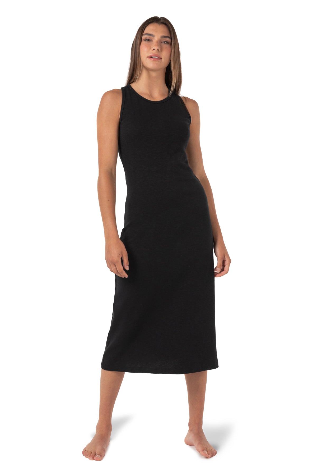 Robe longueur cheville sans manches côtelée Flora