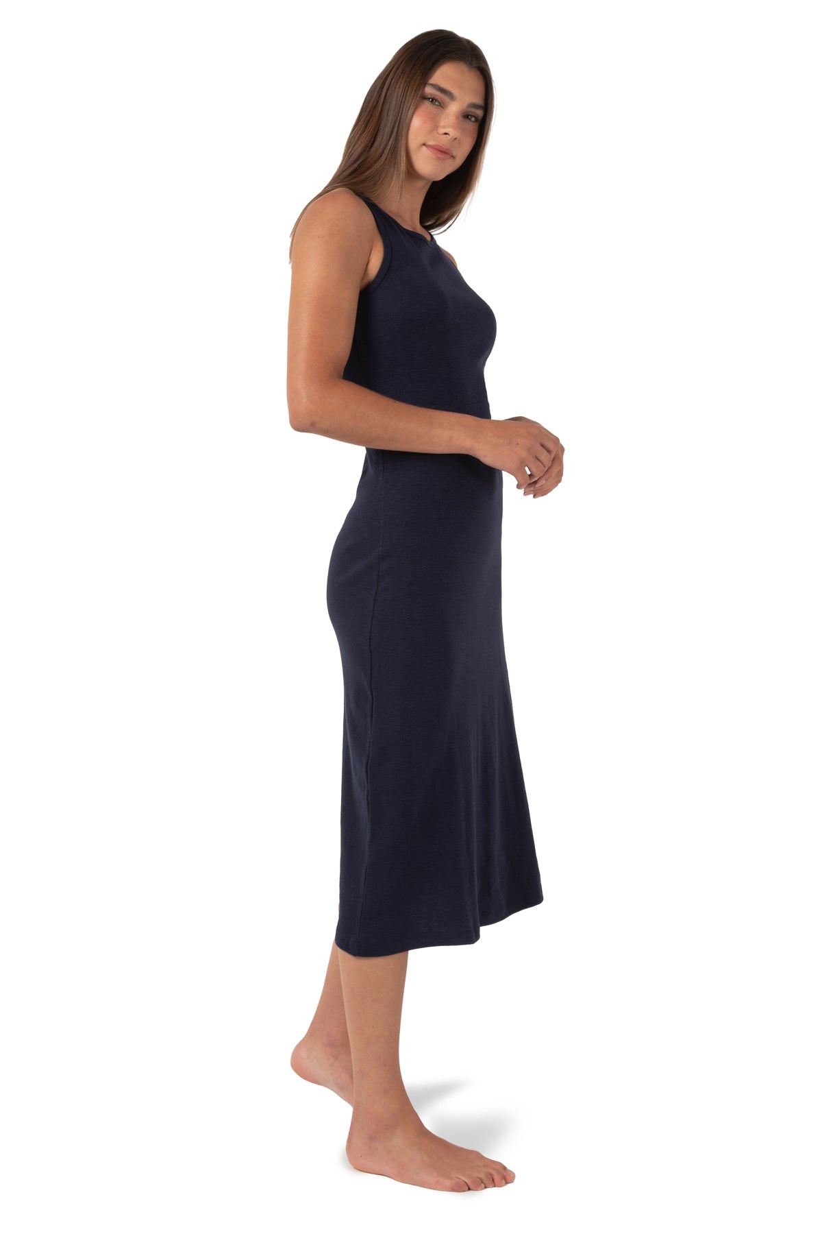 Robe longueur cheville sans manches côtelée Flora