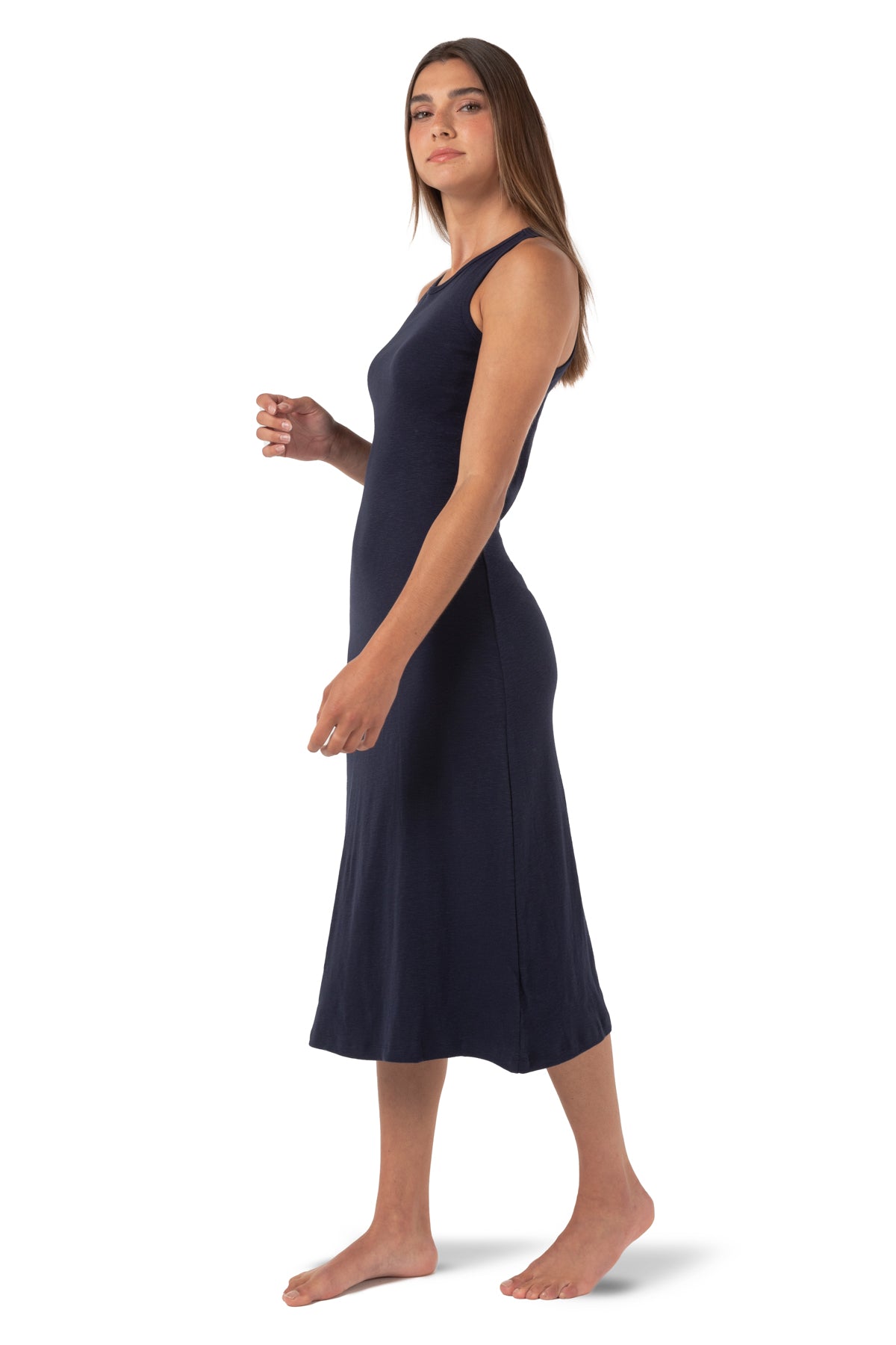 Robe longueur cheville sans manches côtelée Flora