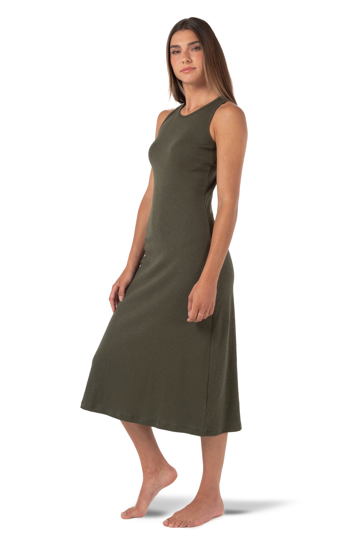 Robe longueur cheville sans manches côtelée Flora