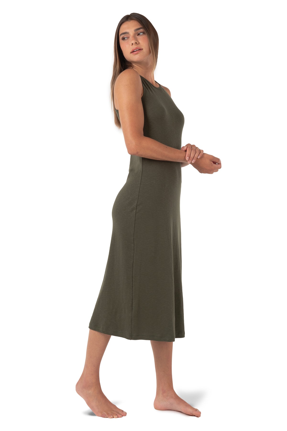 Robe longueur cheville sans manches côtelée Flora