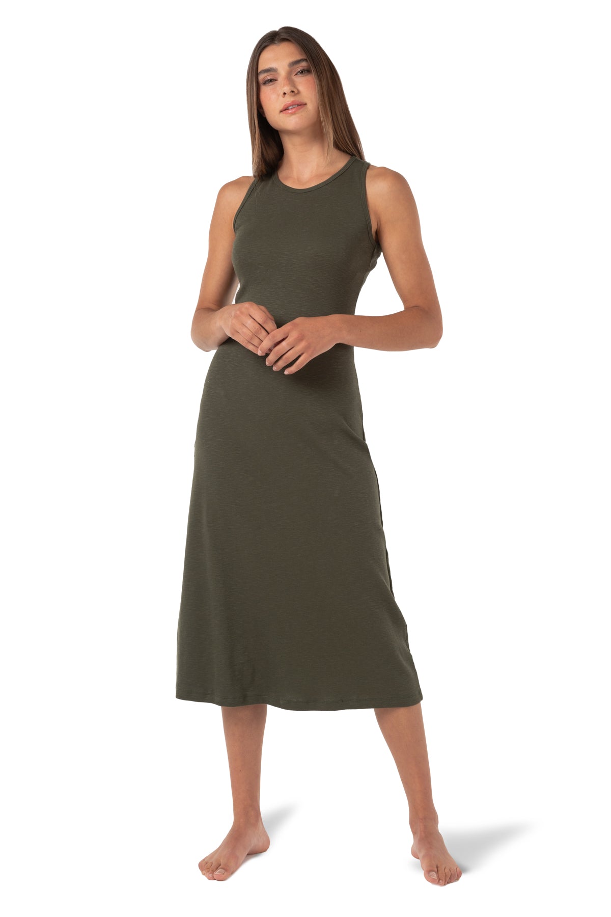 Robe longueur cheville sans manches côtelée Flora