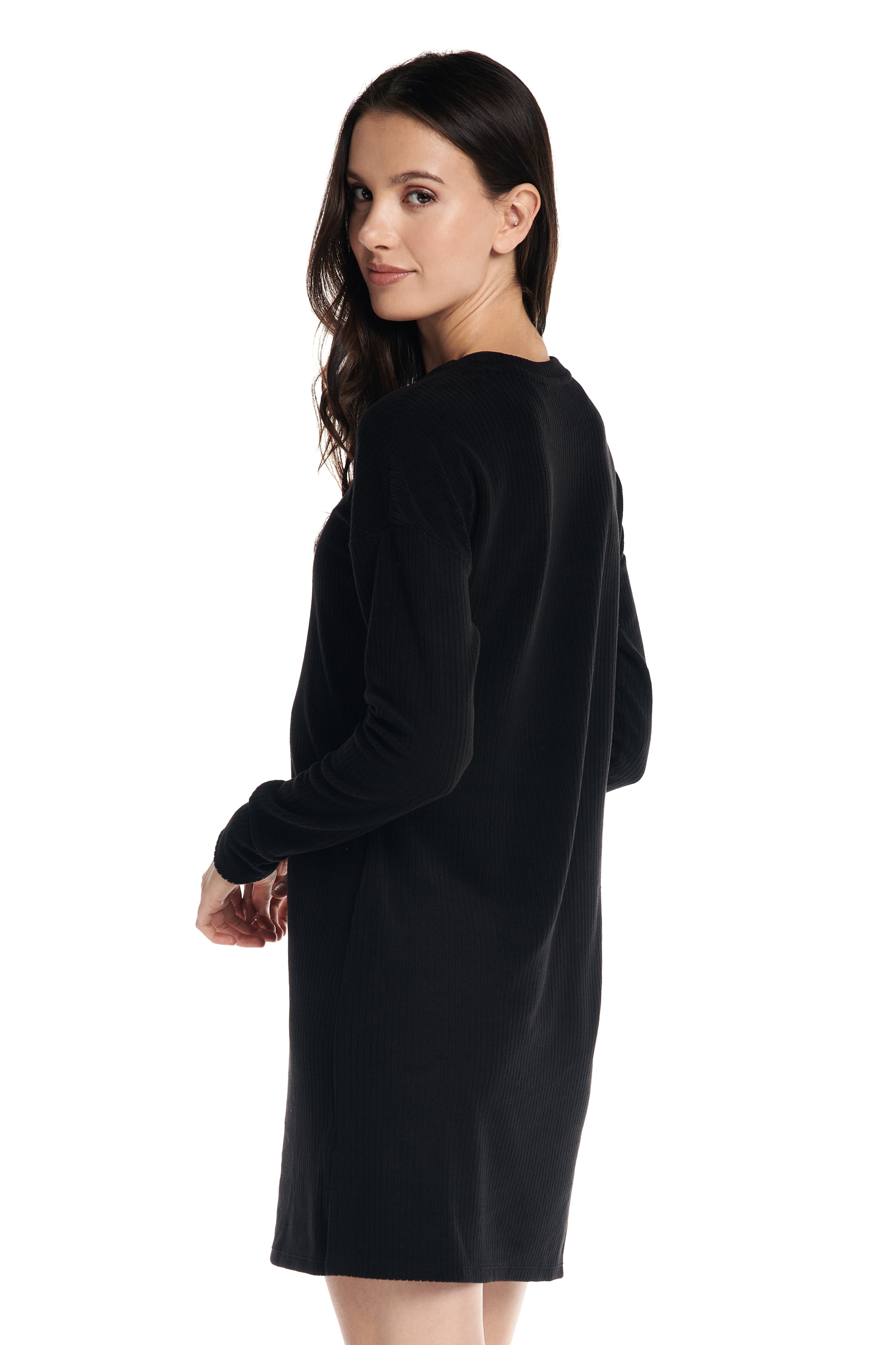 Velour Ribbed Lounge Longsleeve Dress