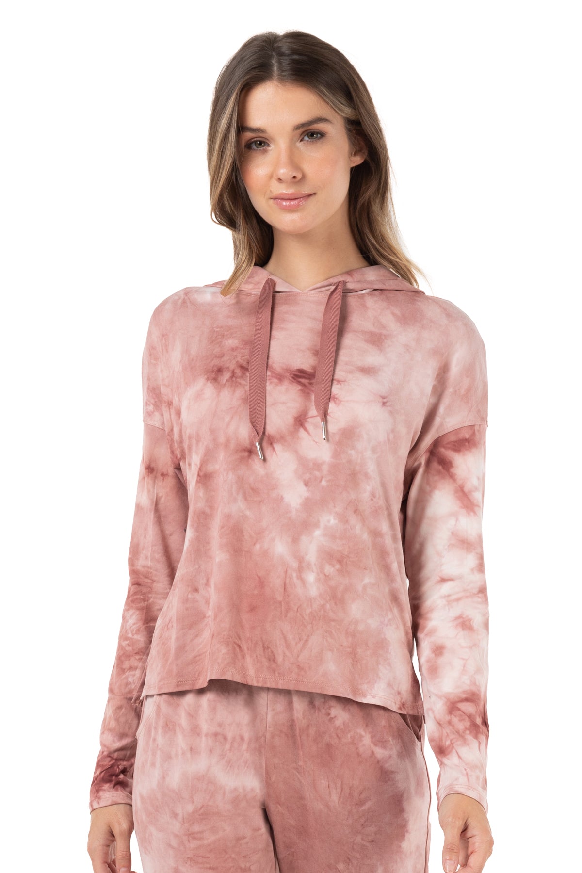 BANDIER Womens Orange Zippered Pocketed Cropped Tie Dye Long Sleeve Hoodie Top