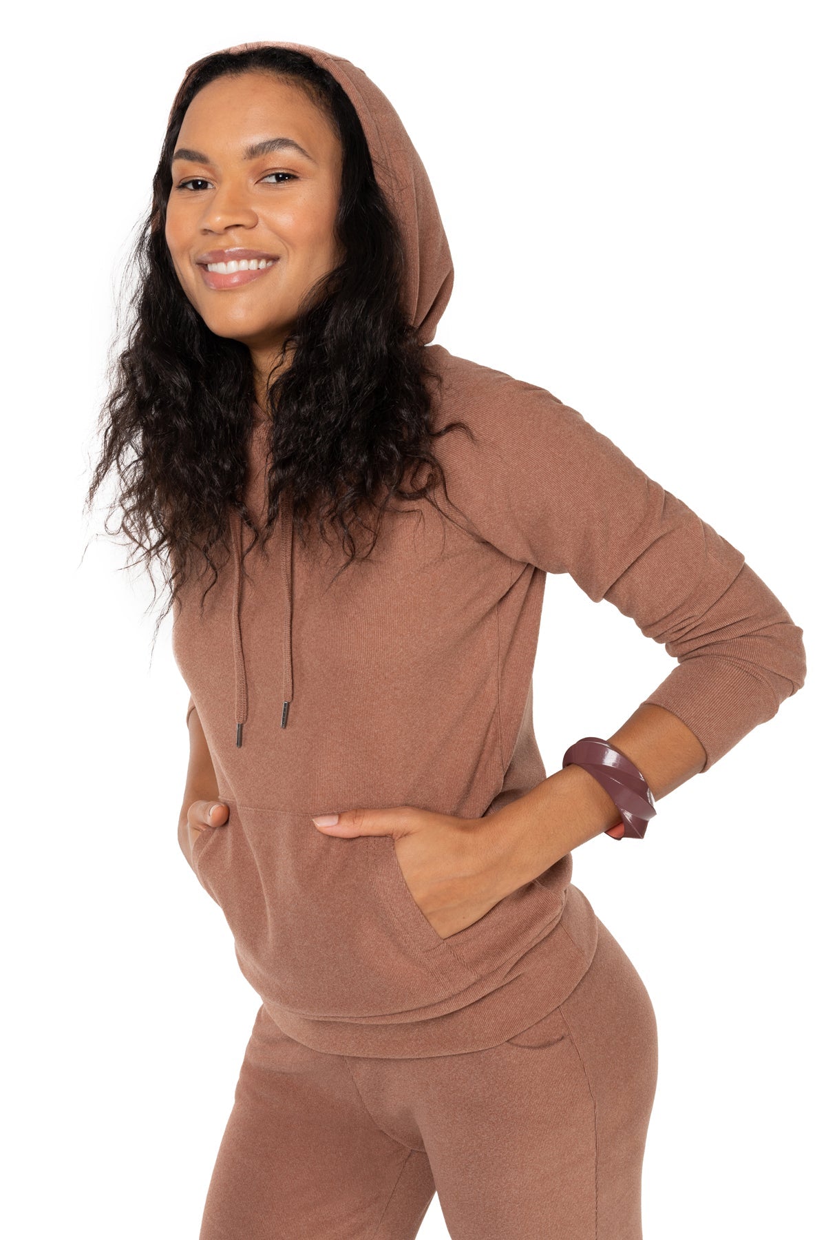 Sweat à capuche après-ski en molleton côtelé