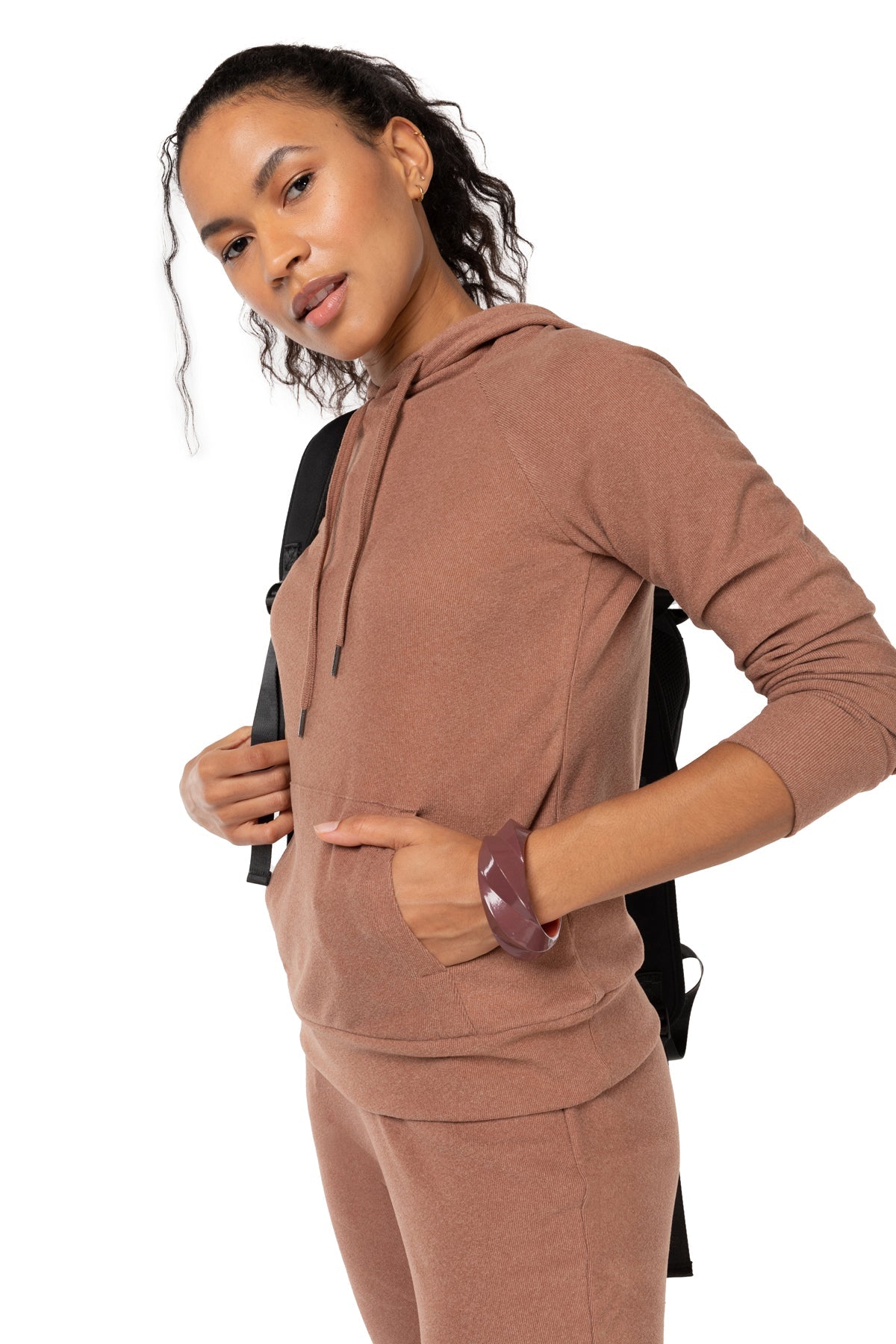 Sweat à capuche après-ski en molleton côtelé