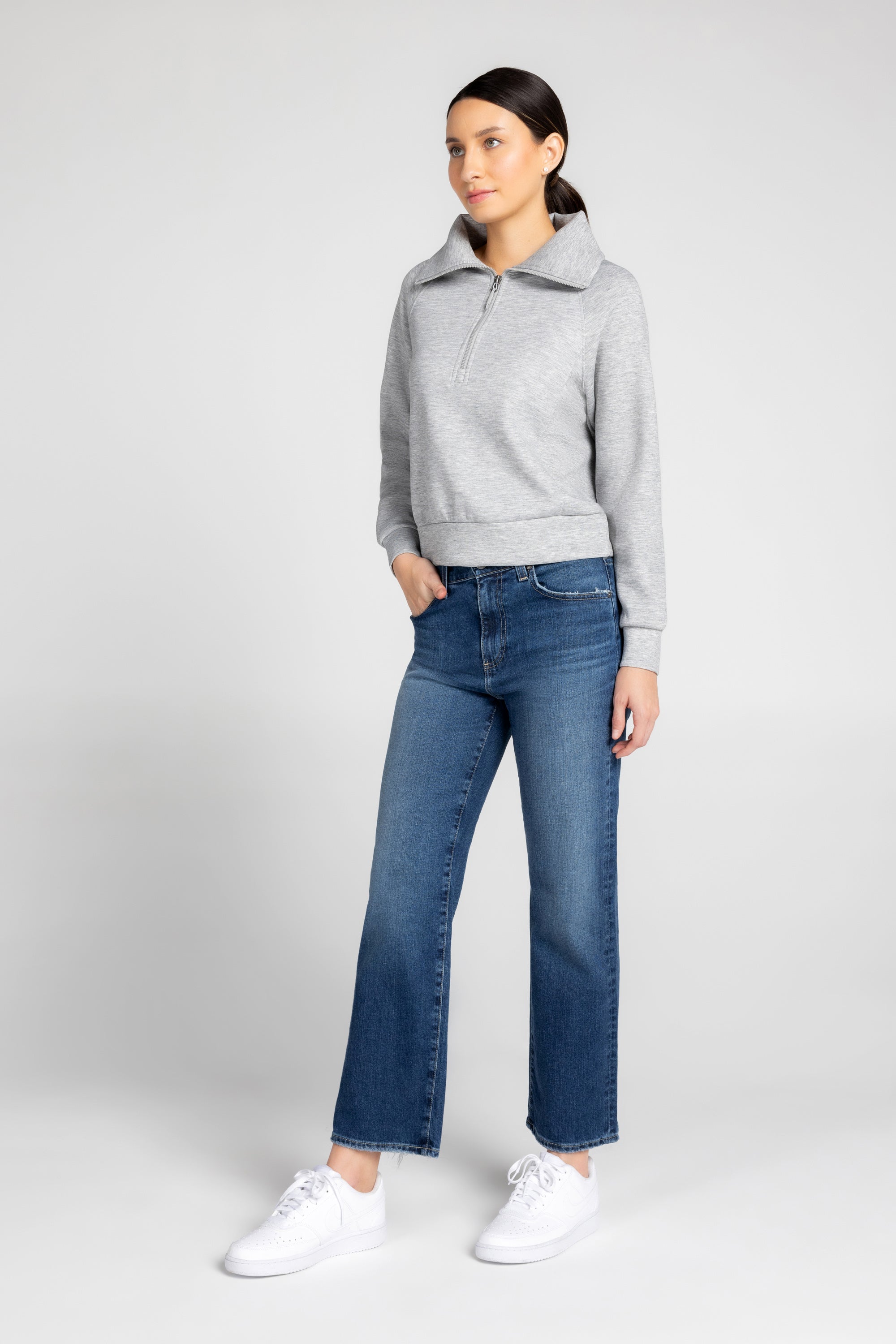 Sweat-shirt à col cheminée et demi-zip Kaia
