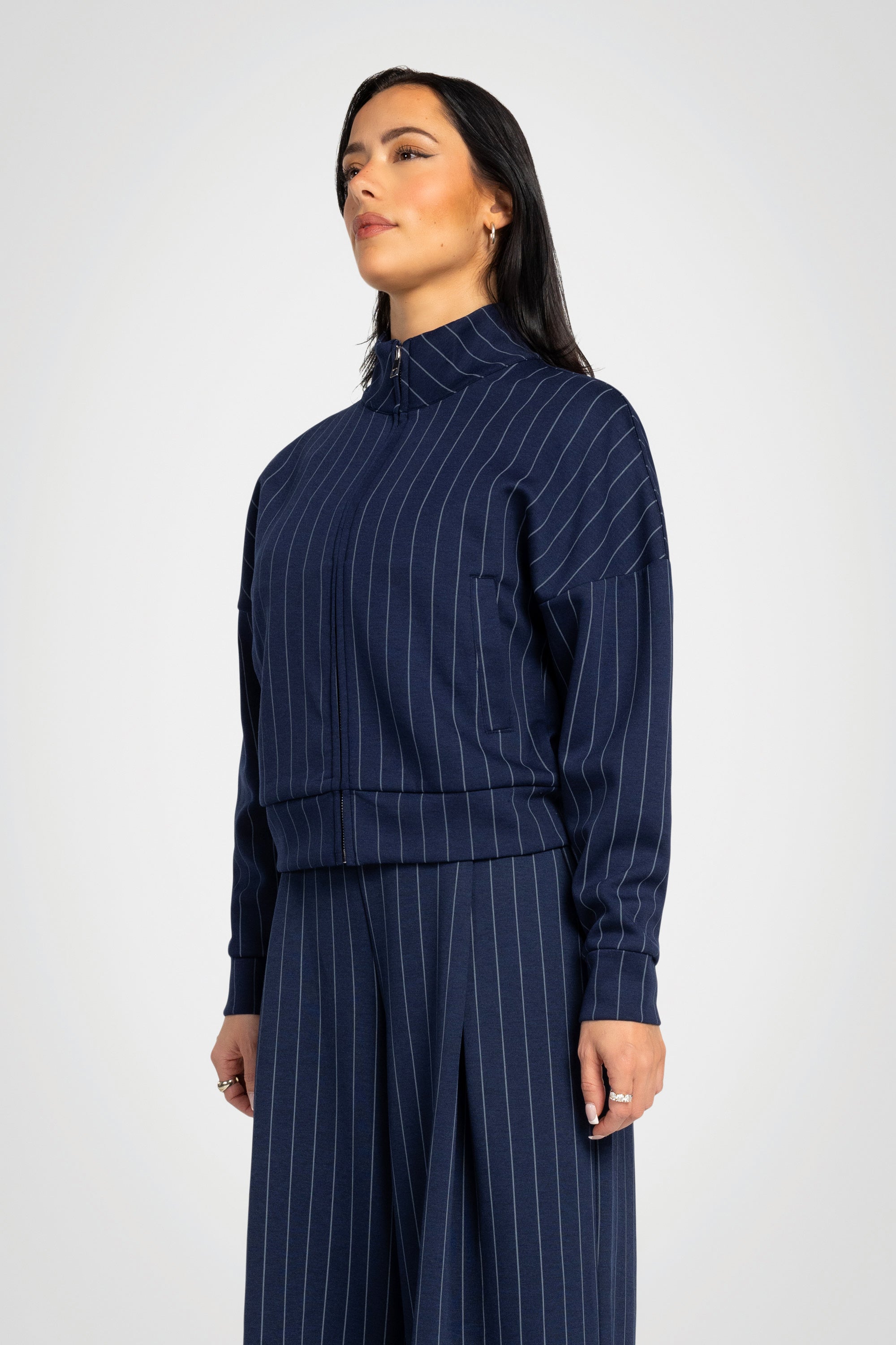Pinstripe Deluxe Mock Neck Jacket