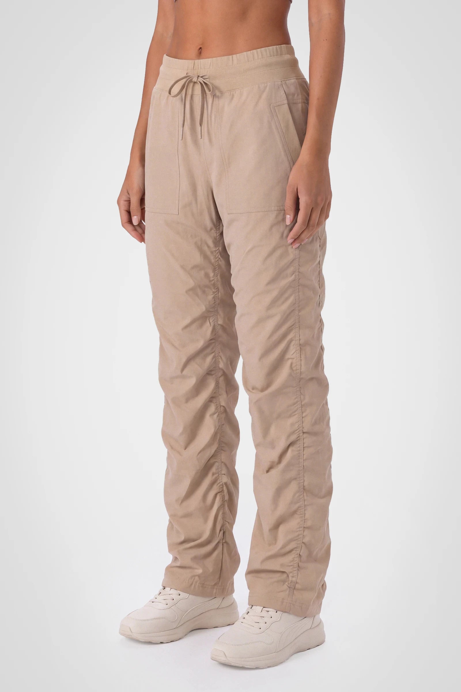 Women’s Doeskin Adventurous Pant, rear studio view showing the relaxed fit through the seat and ankle.
