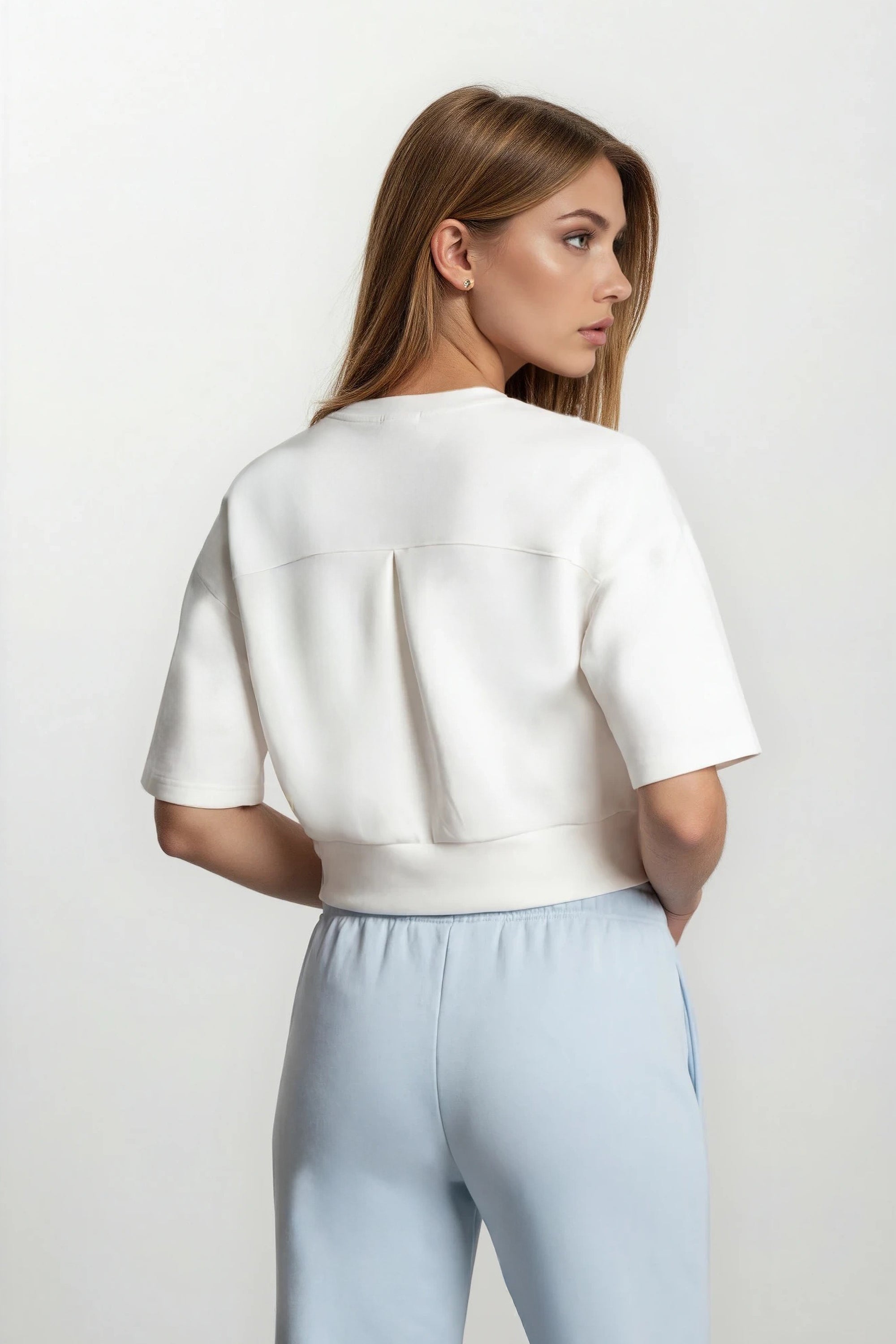 Stretch Knit Crew Neck Short Sleeve Top