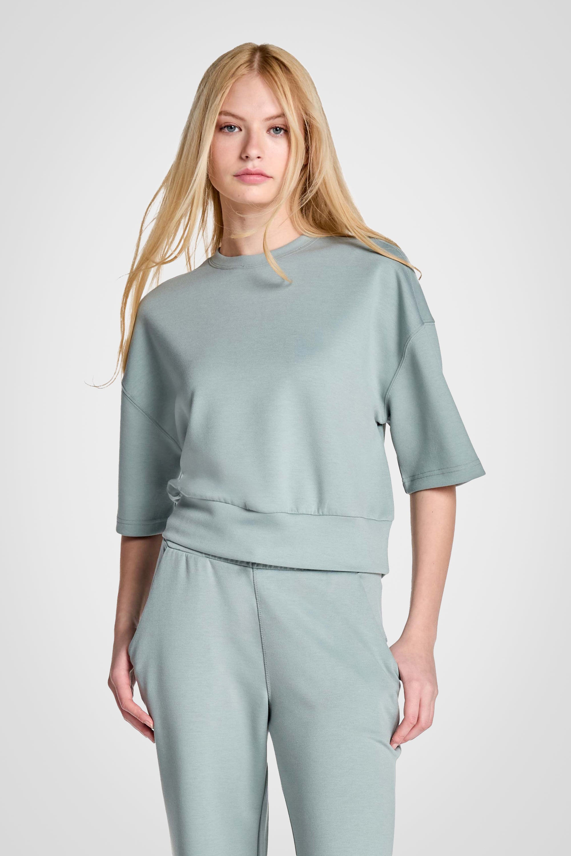 トップス Surf&Tailor MOAT Short Sleeve Sweatshirt Stretch Knit Crew Neck Short Sleeve Top