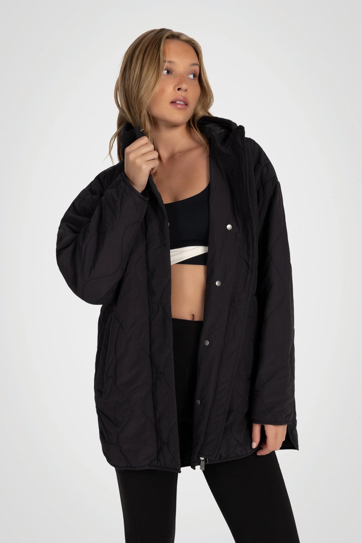 Avelune Hi-Low Quilted Hooded Jacket