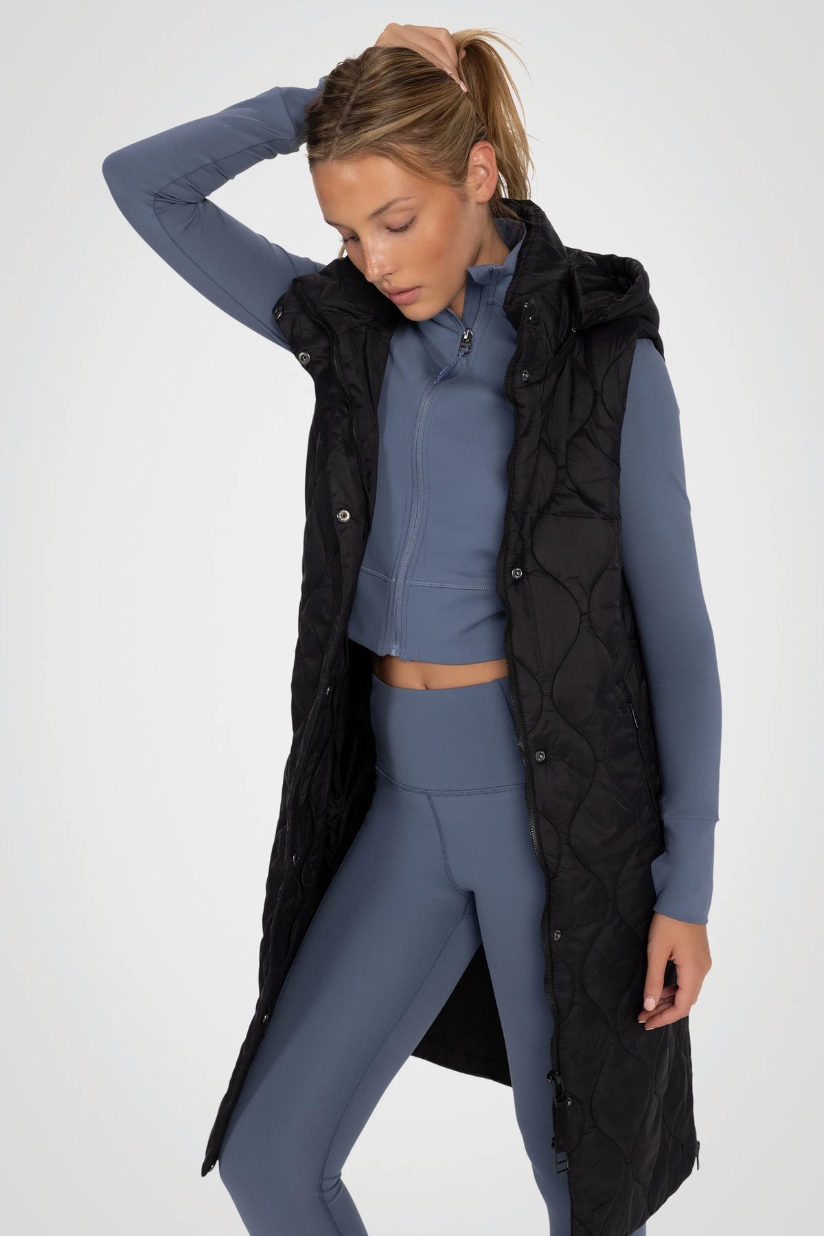 Vallune Long Quilted Hooded Vest