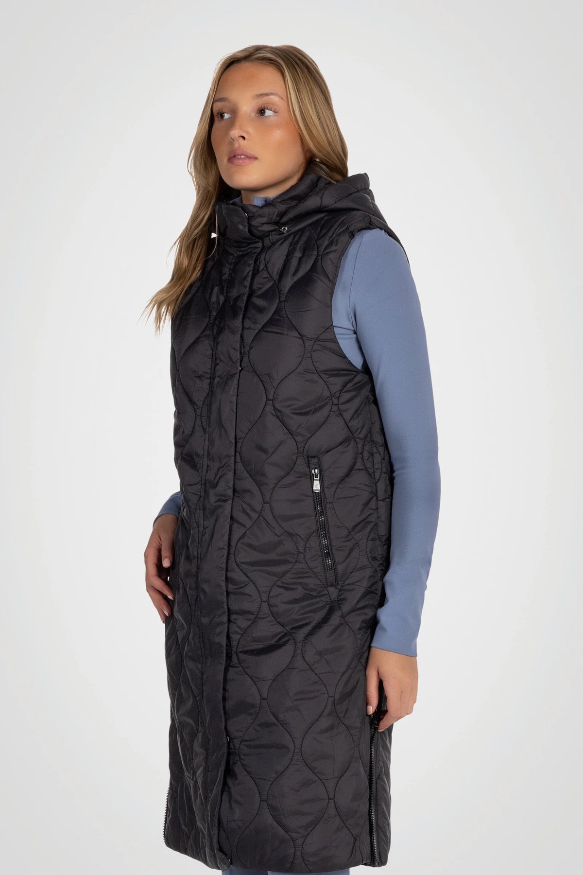 Vallune Long Quilted Hooded Vest