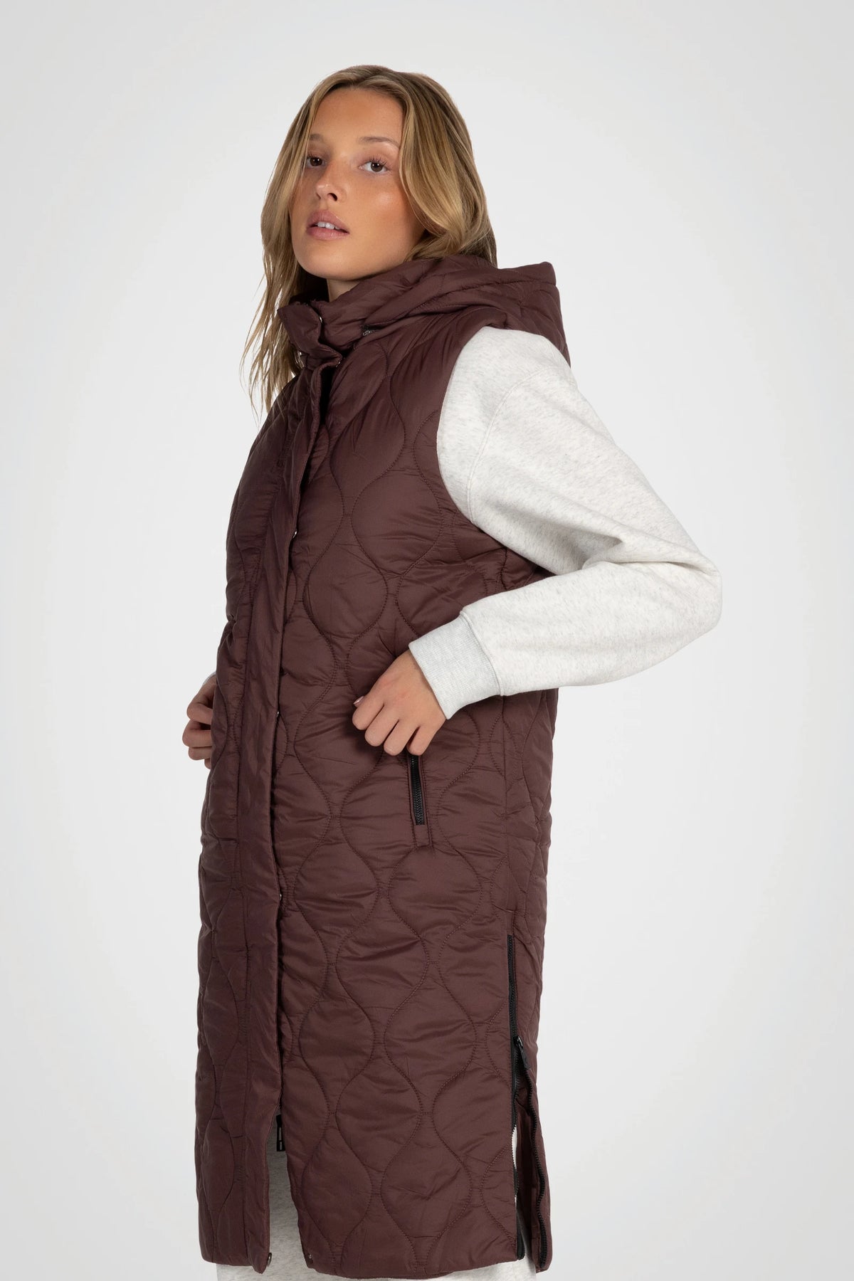 Vallune Long Quilted Hooded Vest
