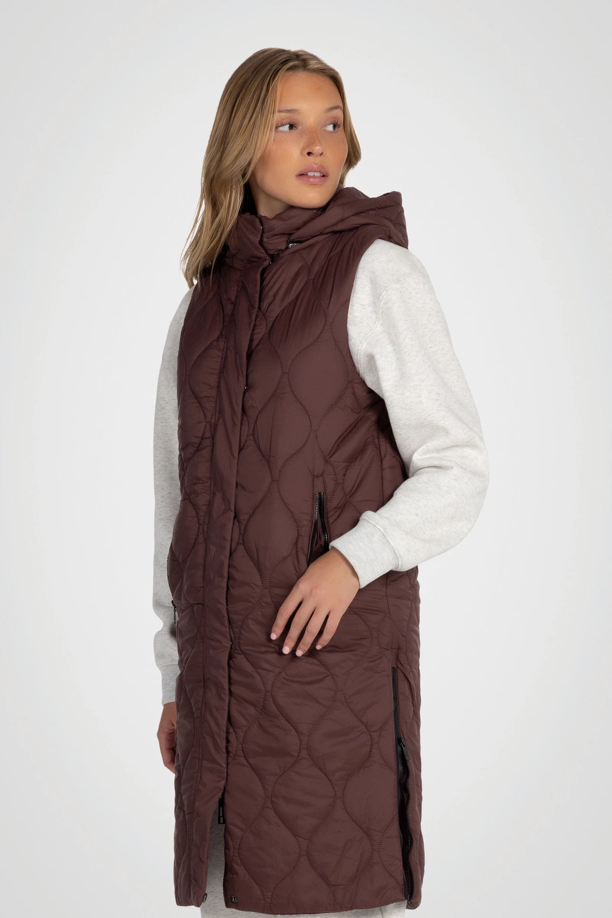 Vallune Long Quilted Hooded Vest