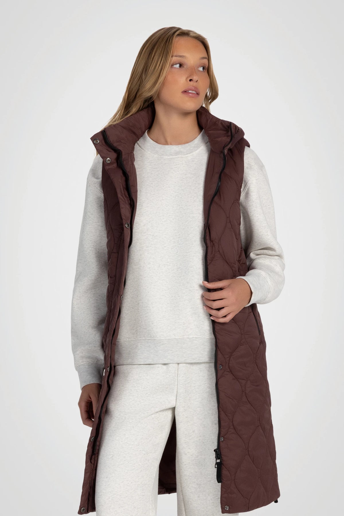 Vallune Long Quilted Hooded Vest