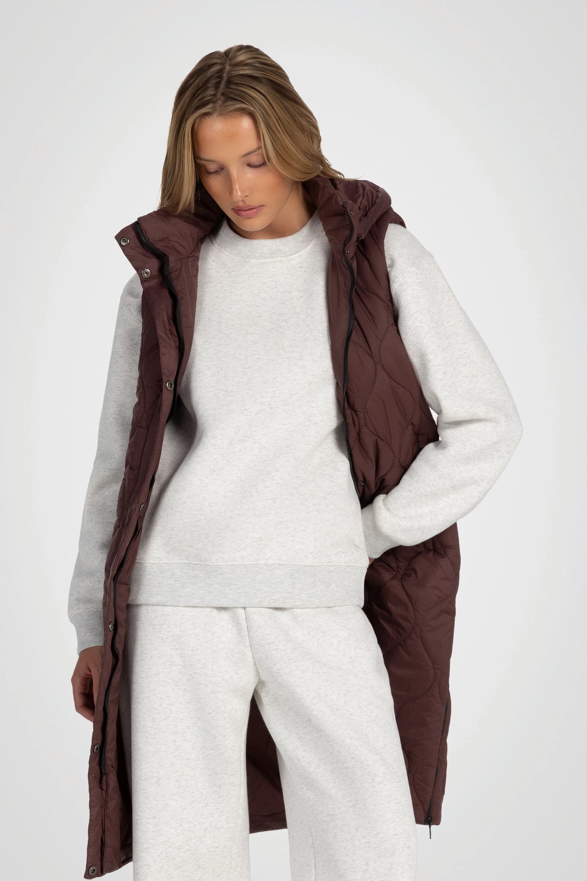 Vallune Long Quilted Hooded Vest