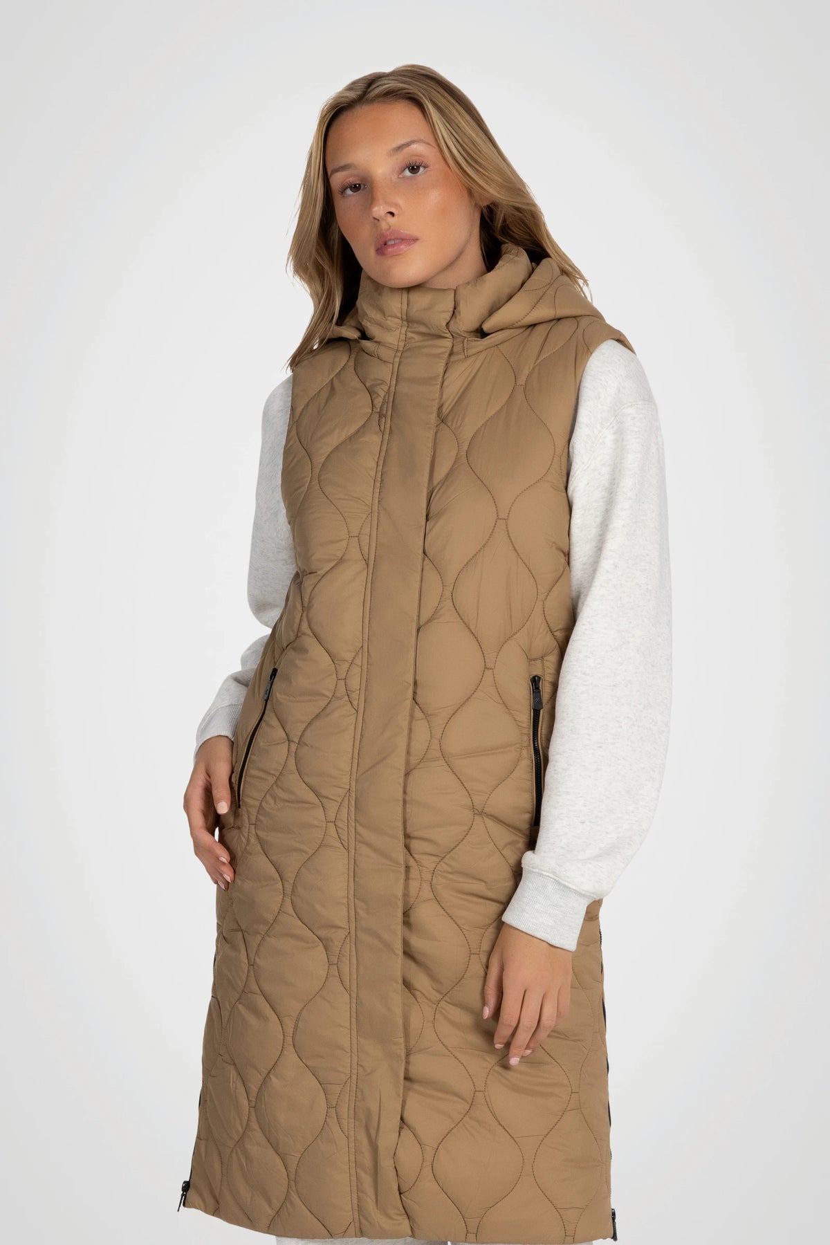 Vallune Long Quilted Hooded Vest