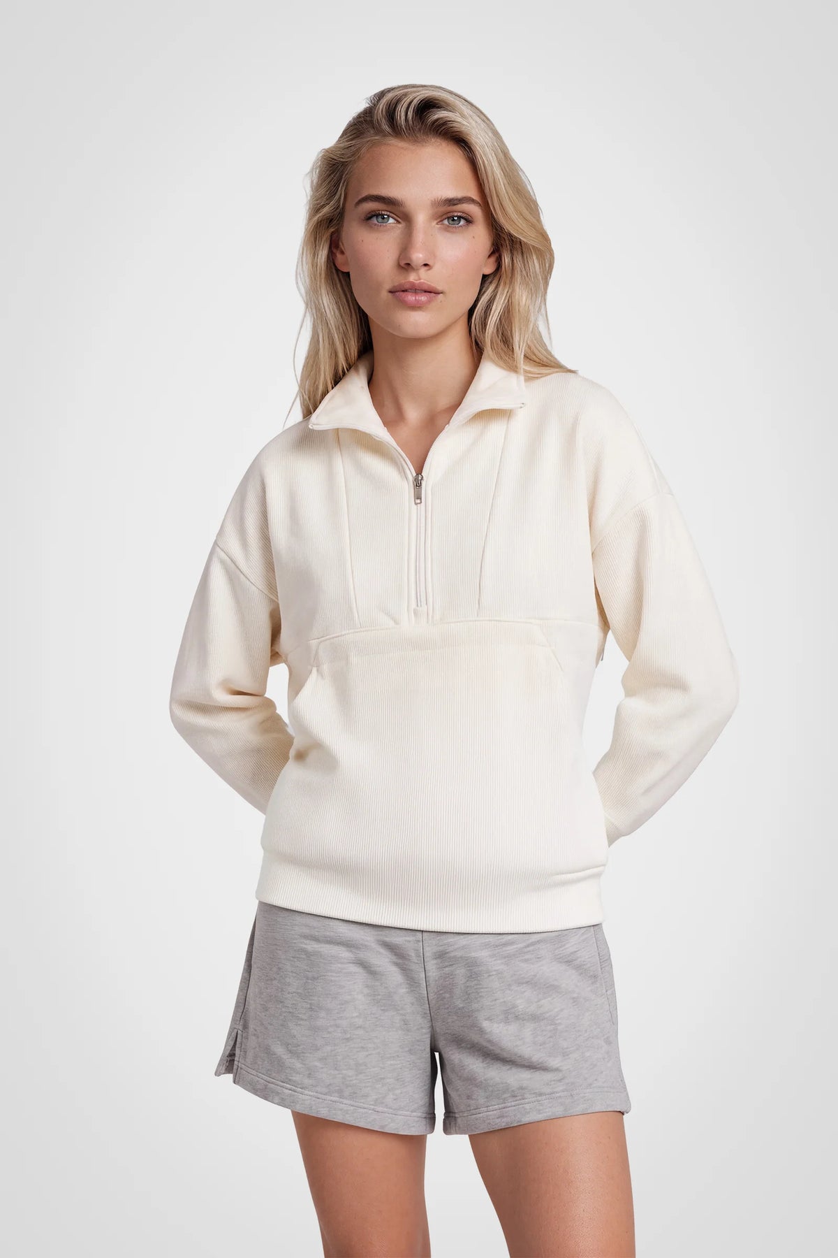 Avelisse Rib Velour Quarter-Zip Pullover