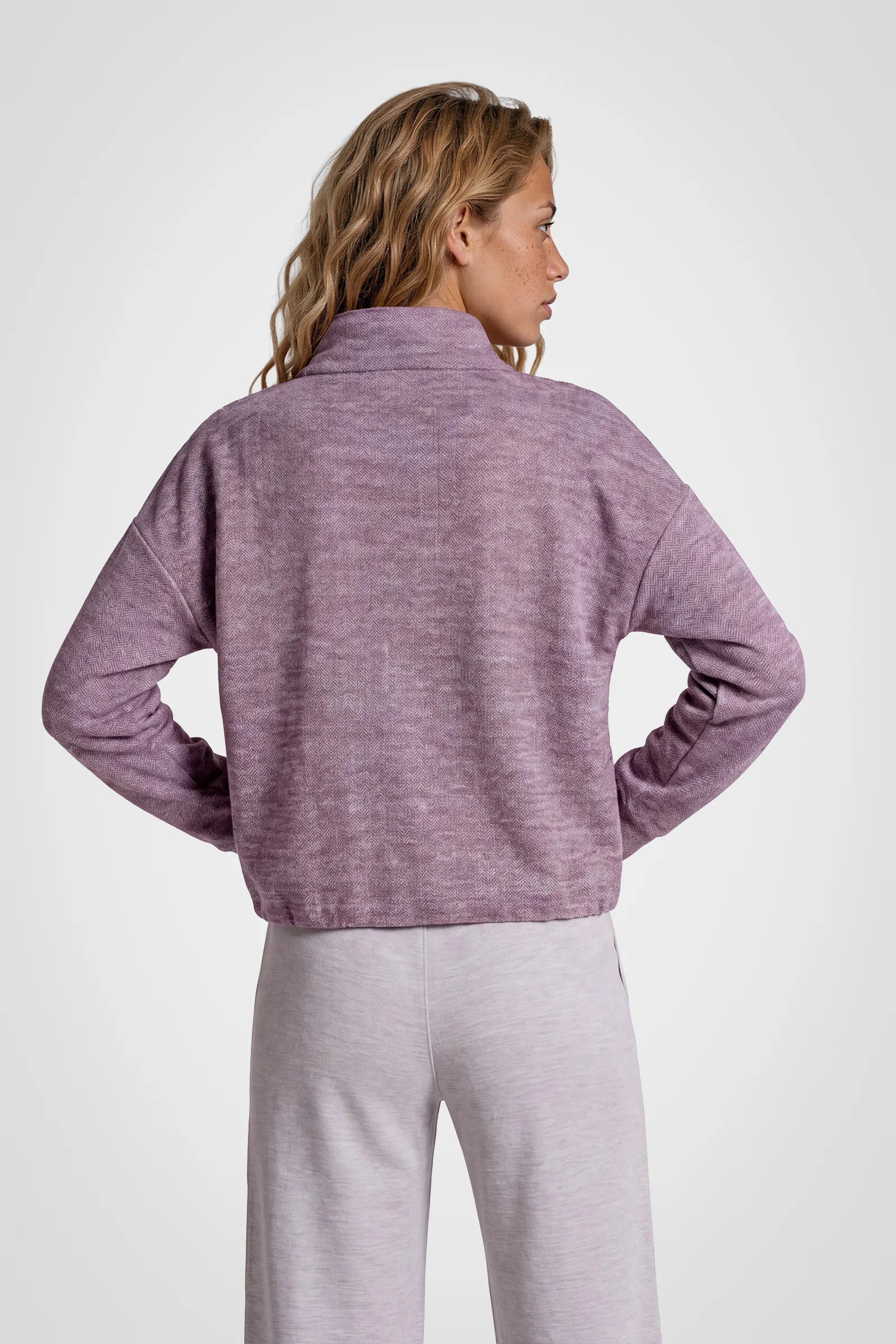 Cozy Herringbone Mock Neck Pullover