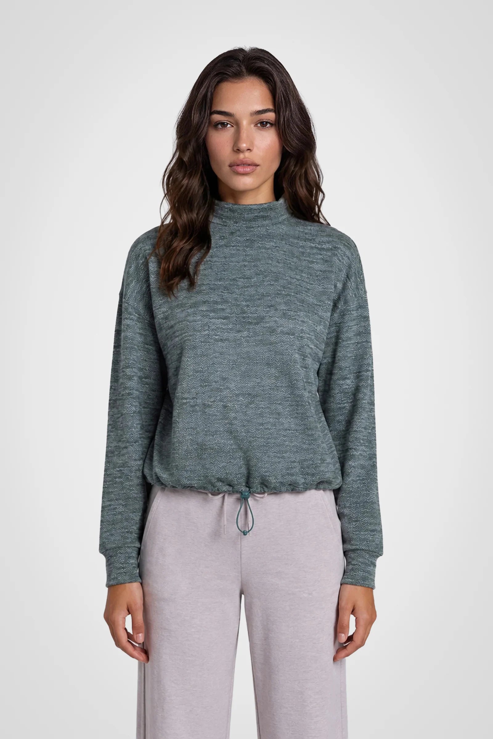 Cozy Herringbone Mock Neck Pullover