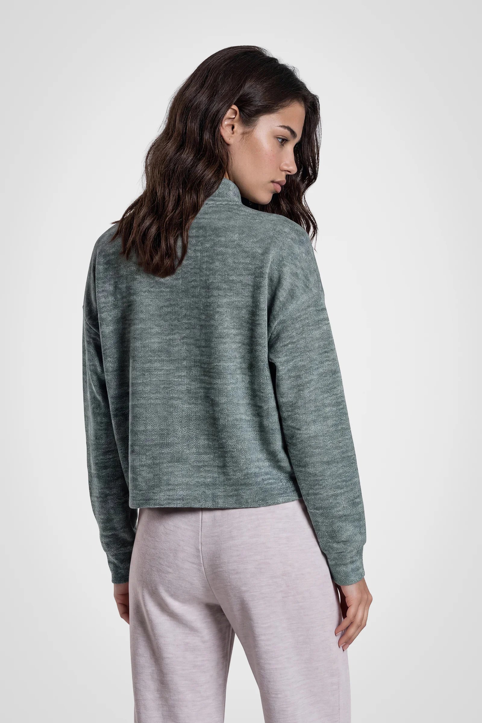 Cozy Herringbone Mock Neck Pullover