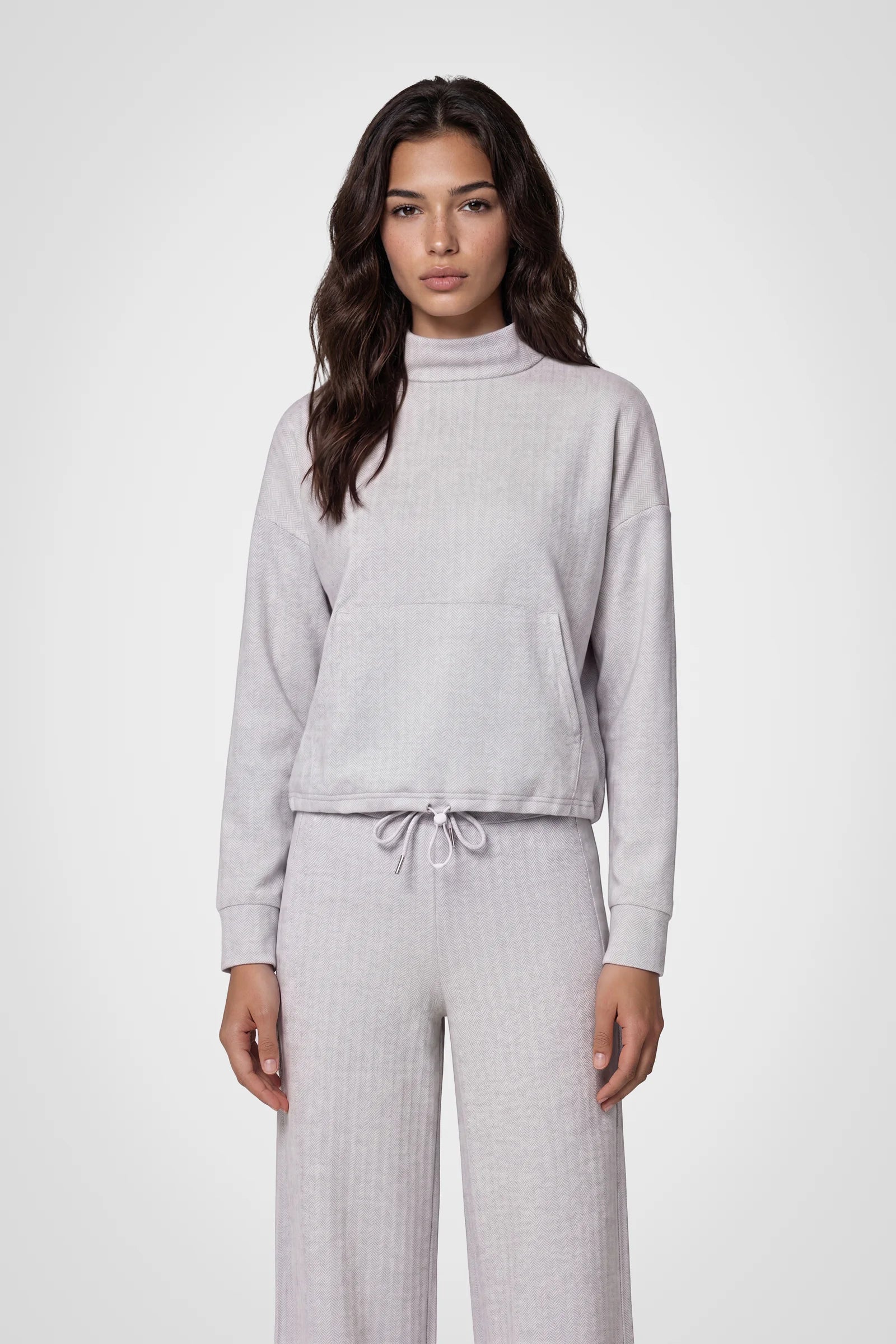 Cozy Herringbone Mock Neck Pullover