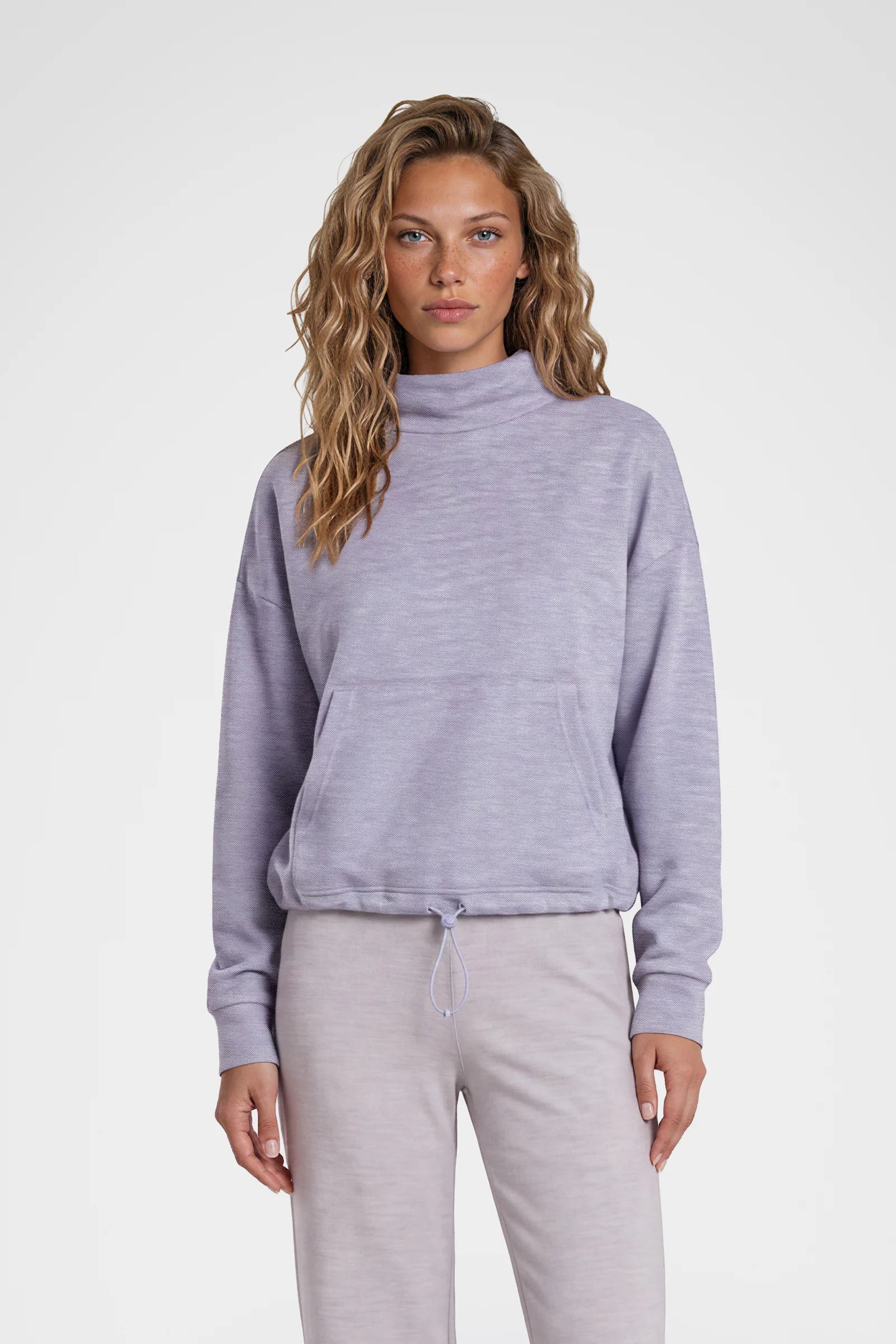 Cozy Herringbone Mock Neck Pullover