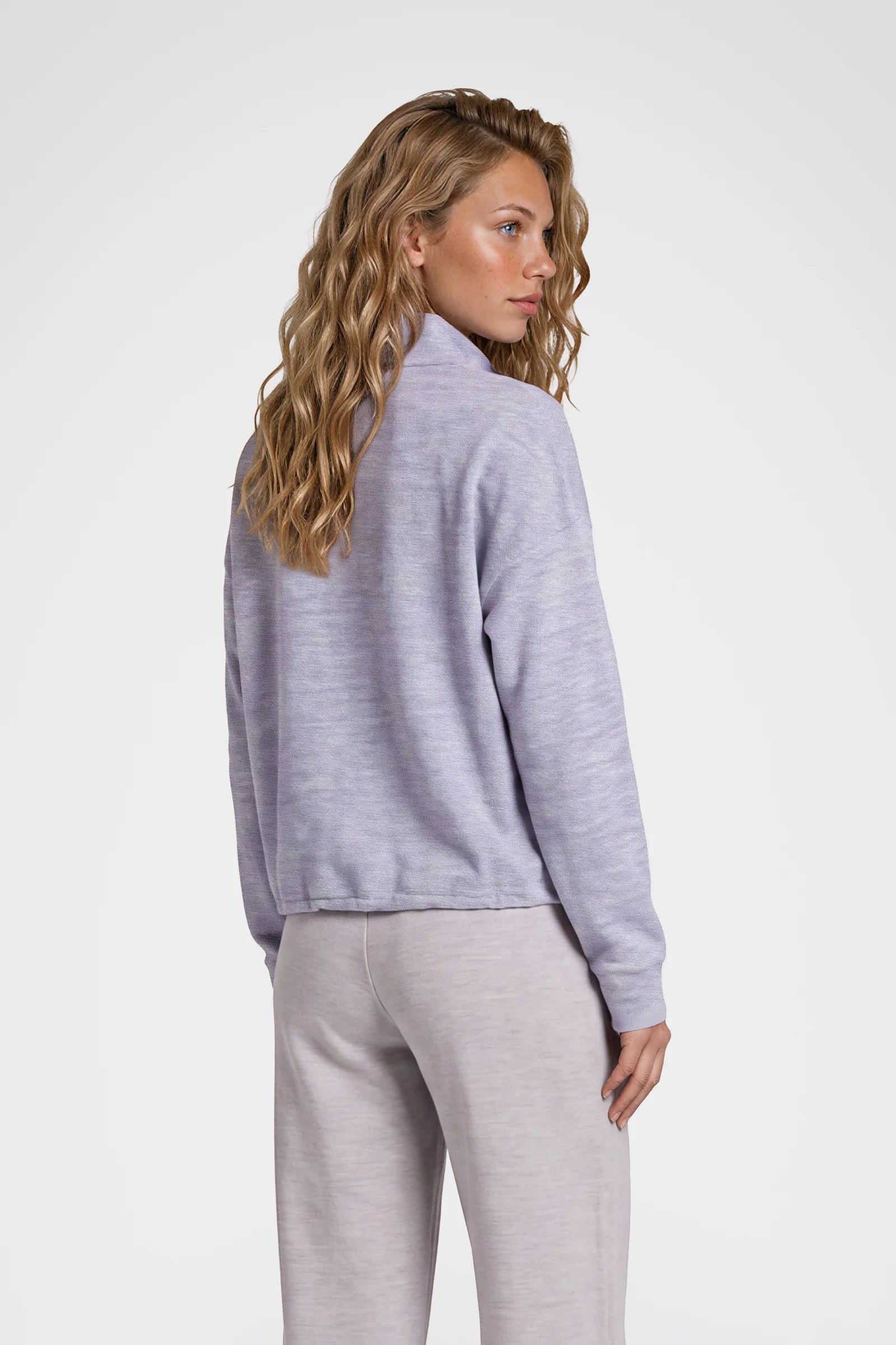 Cozy Herringbone Mock Neck Pullover
