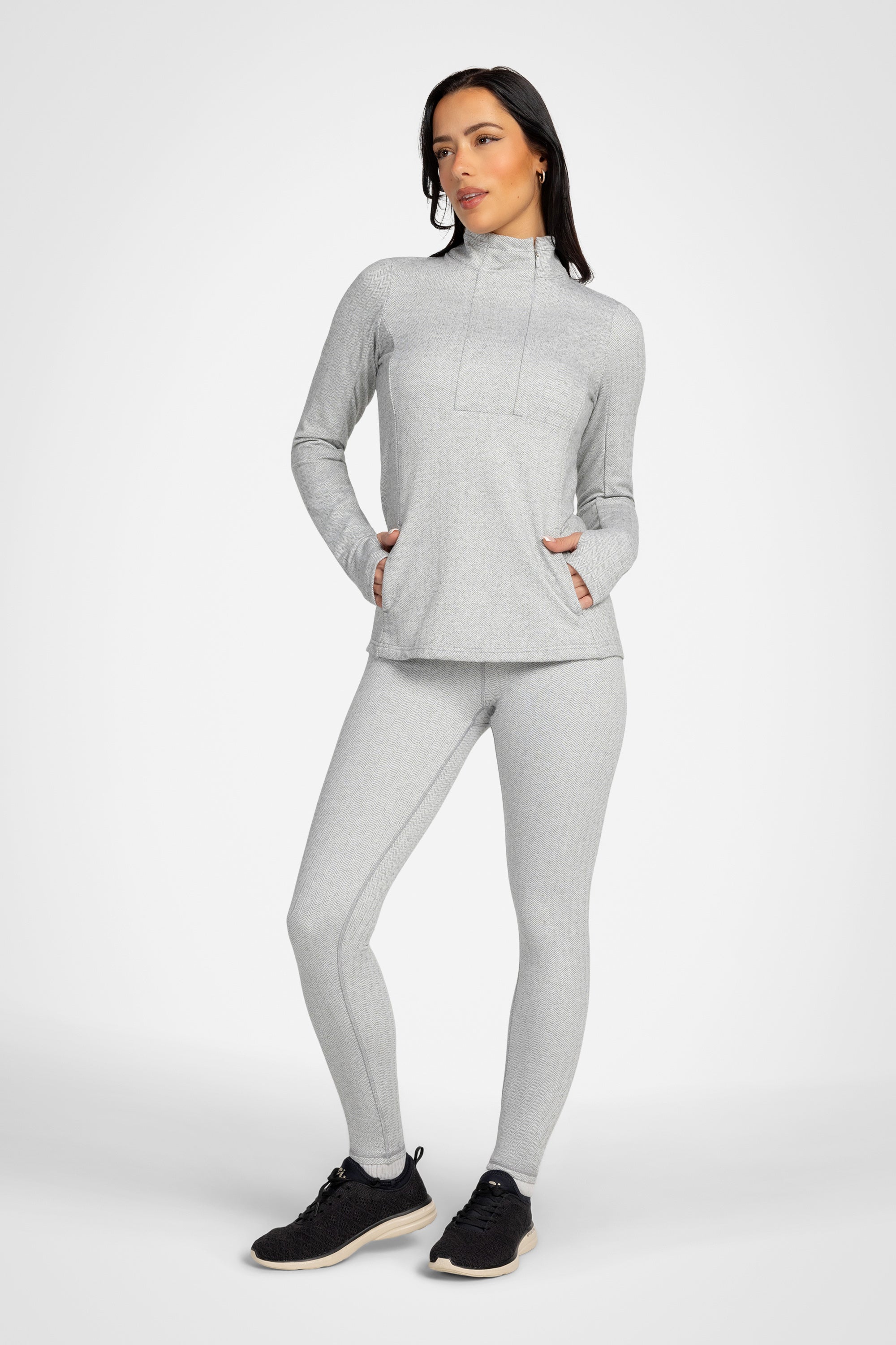 Mock Neck Half-Zip Long Sleeve Top