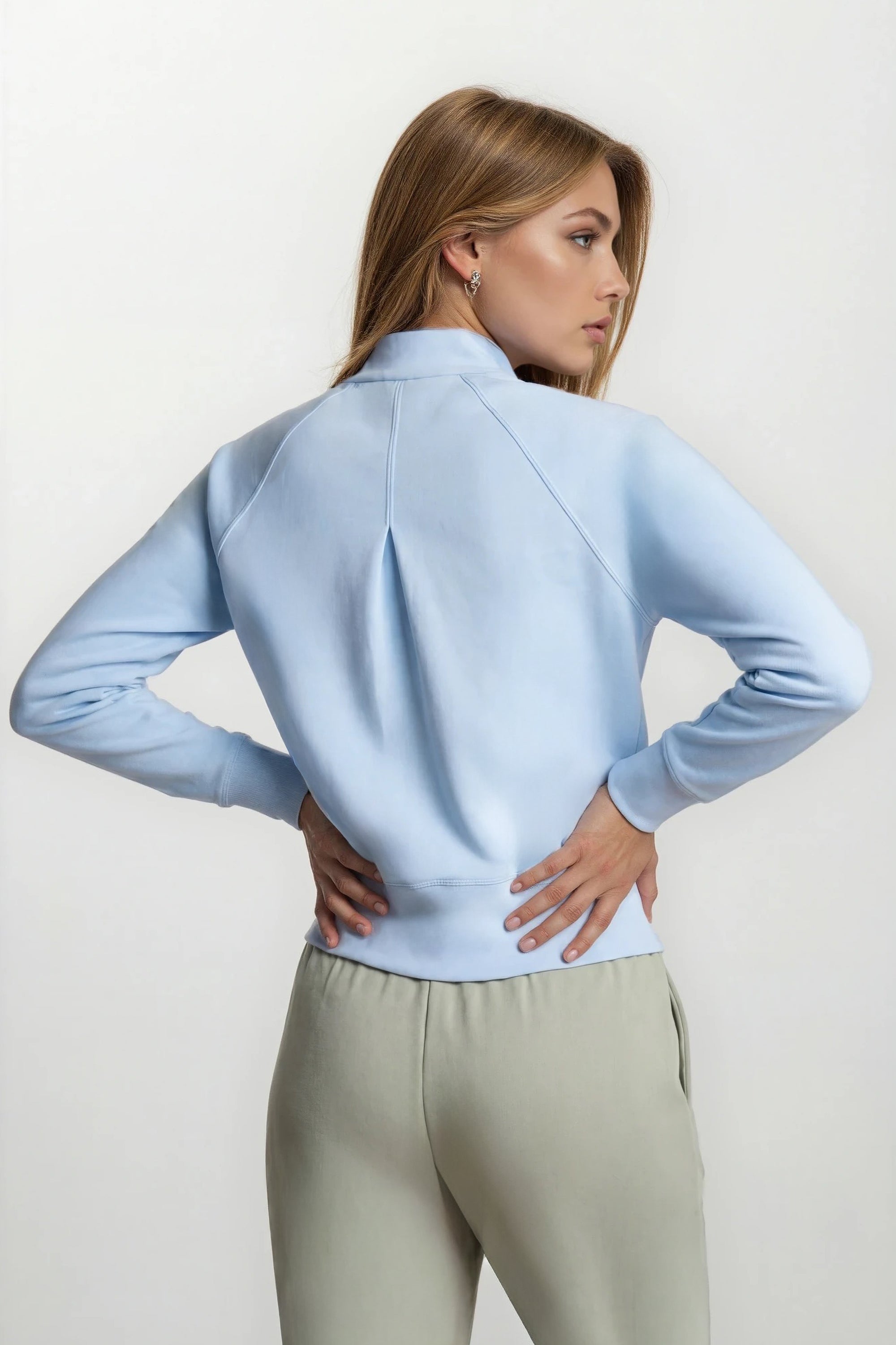 Stretch Knit Mock Neck Half-Zip Long Sleeve Top