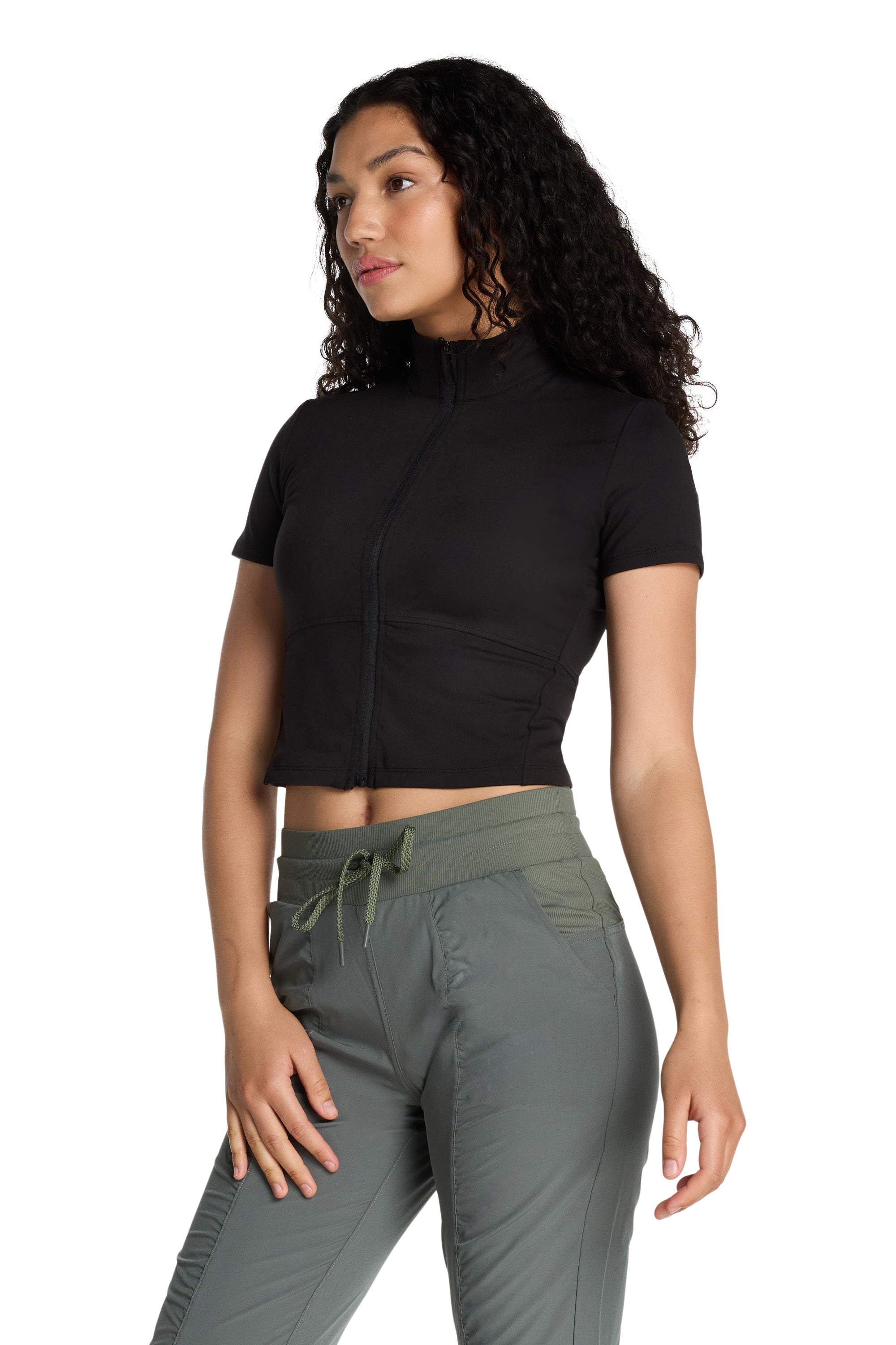 Mock Neck Zip Top