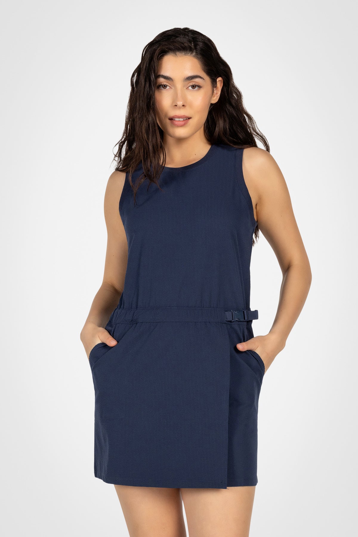 Seersucker Belted Racer Dress