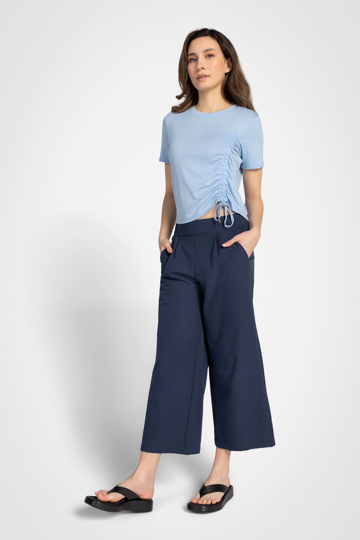 Kyodan Womens Seersucker Wide Crop Pant